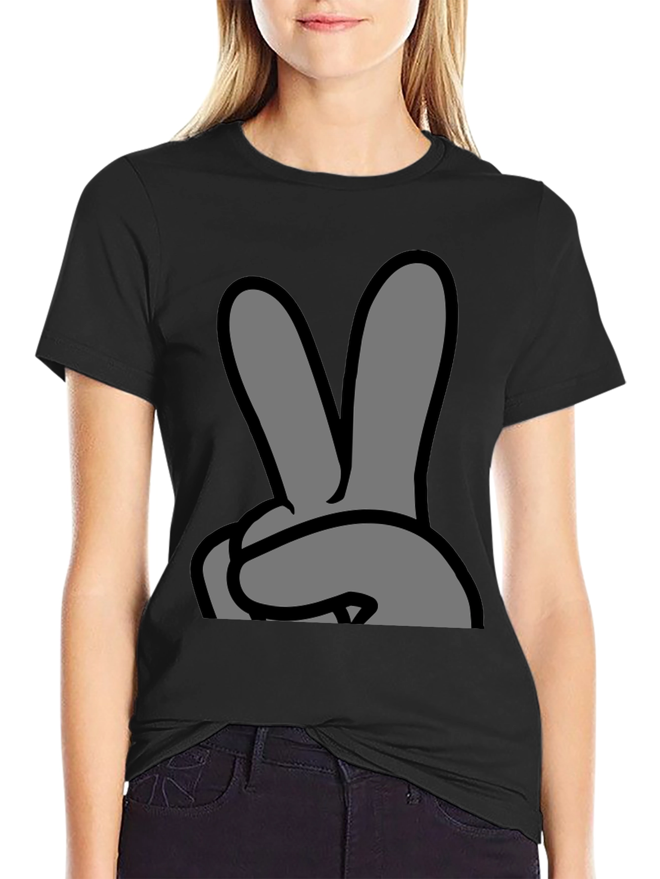 Black Peace Sign Graphic Black T-Shirt view 2