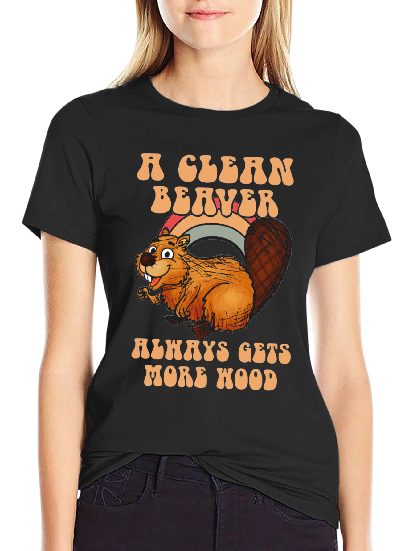 Black A Clean Beaver Gets More Wood T-Shirt view 2