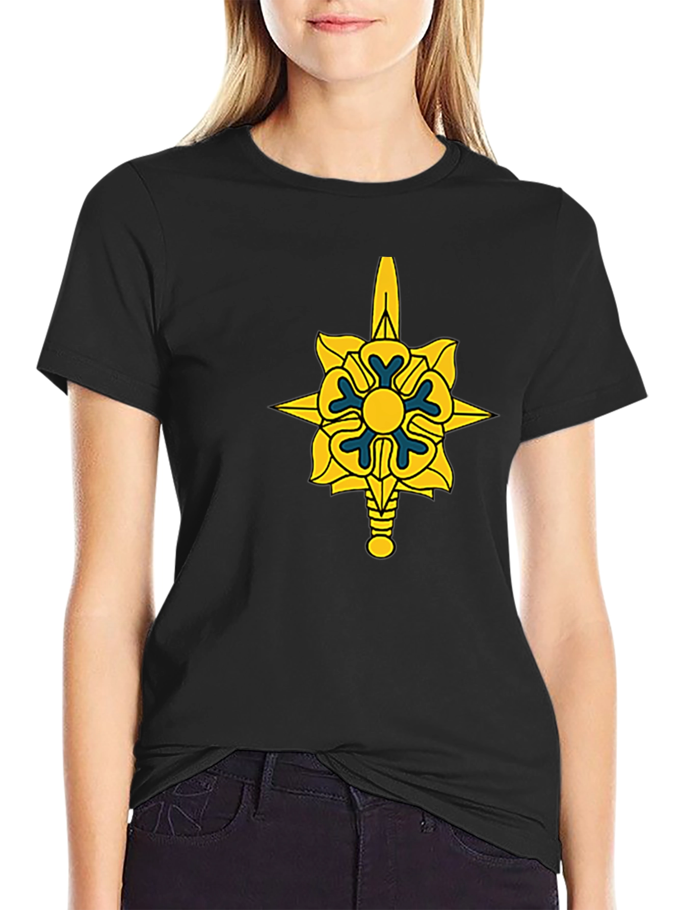 Black Men's Graphic T-Shirt - Rose & Sword Design view 2