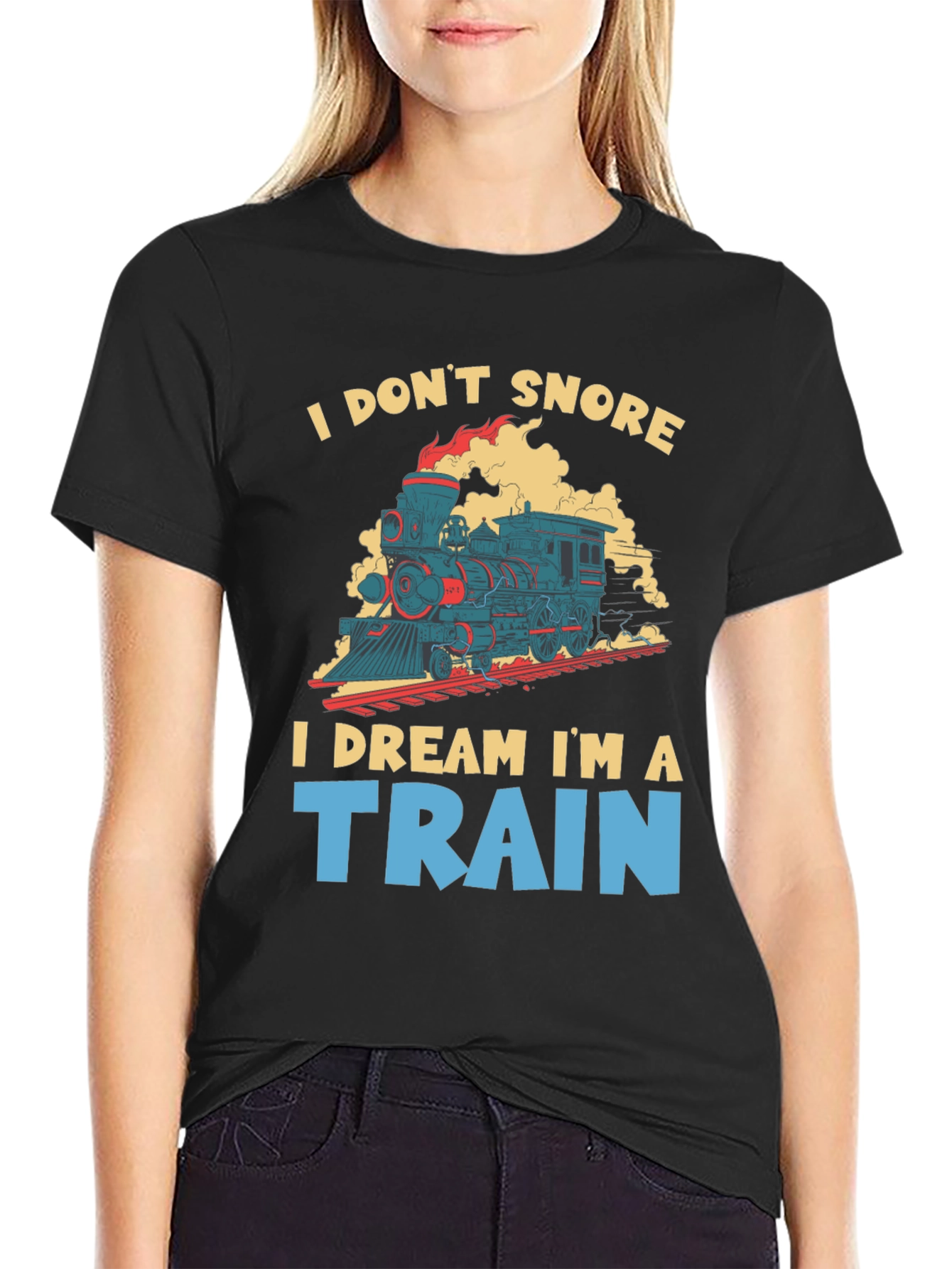 Black I Don't Snore I Dream I'm A Train Graphic Tee view 2