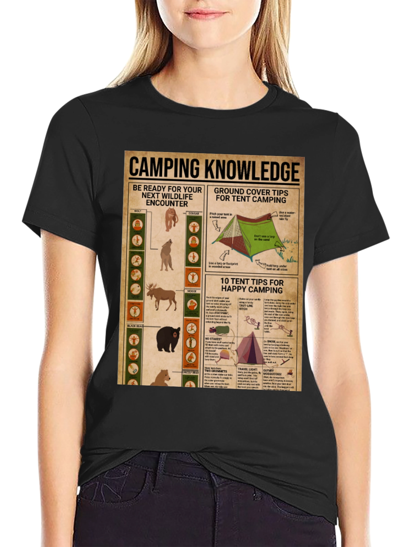 Black Camping Knowledge T-Shirt view 2