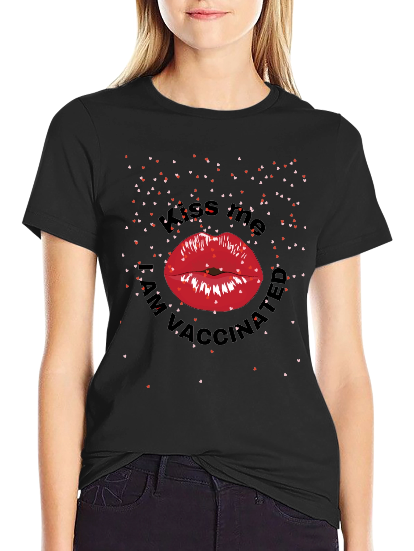 Black Kiss Me I'm Vaccinated T-Shirt view 2