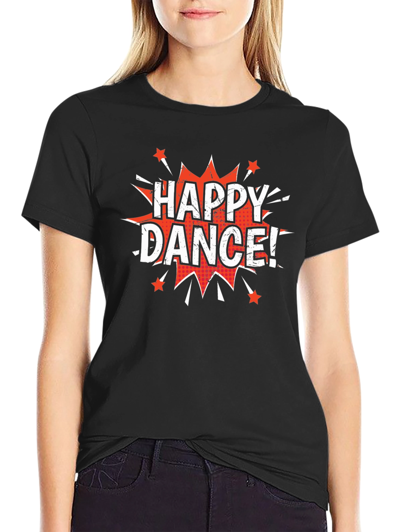 Black Happy Dance! Graphic Print Crew Neck T-Shirt view 2