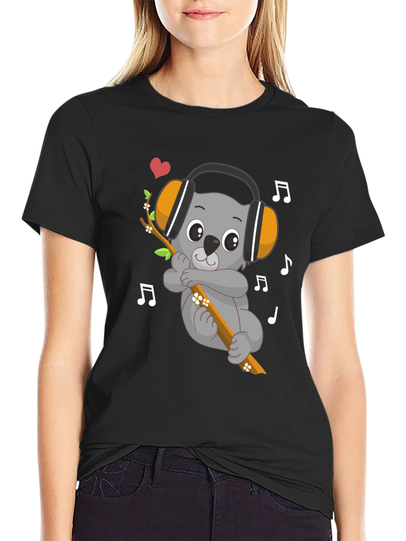 Black Cute Koala Music Lover Graphic Tee view 2