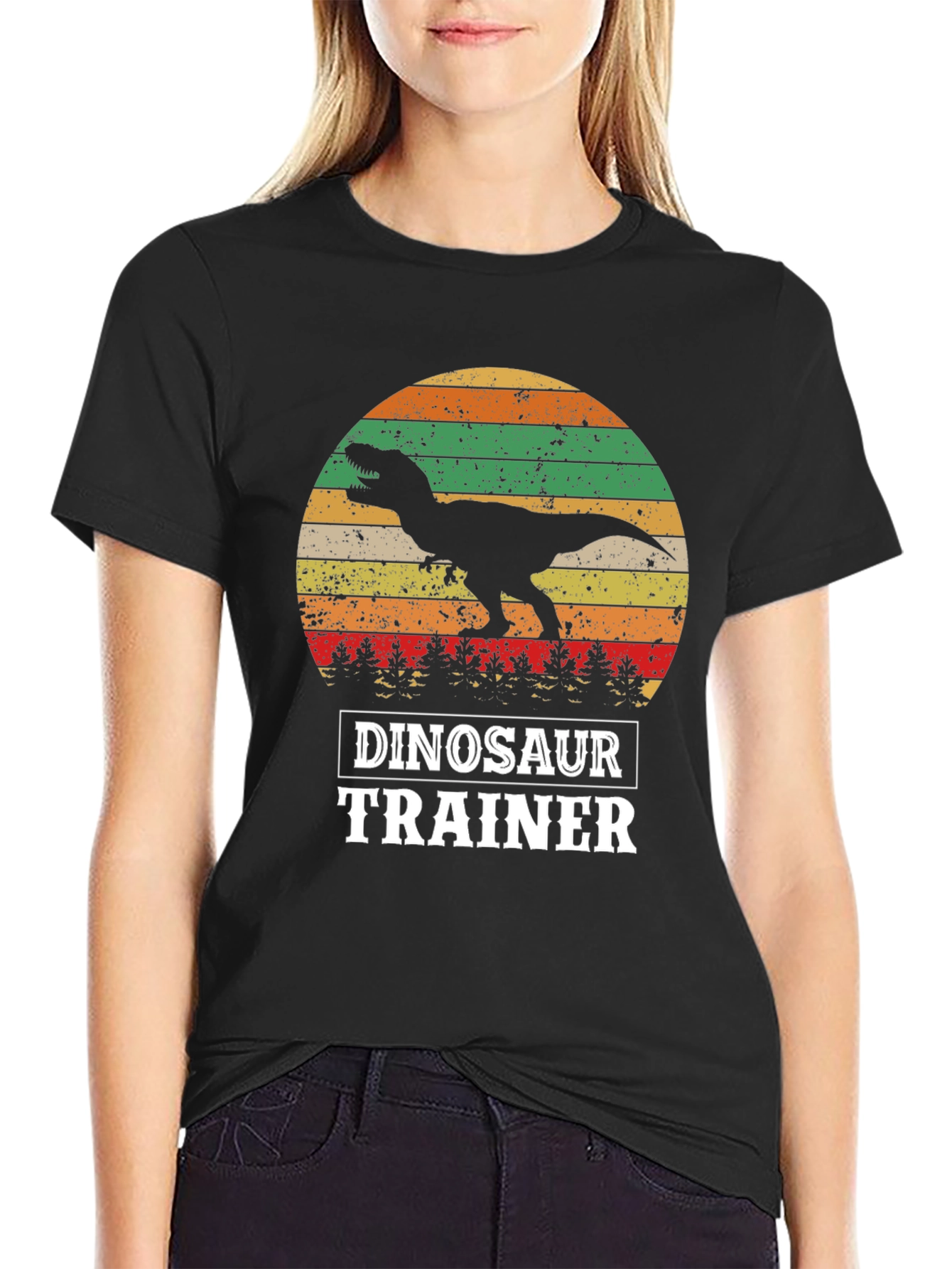 Black Dinosaur Trainer T-Shirt - Retro T-Rex Design view 2