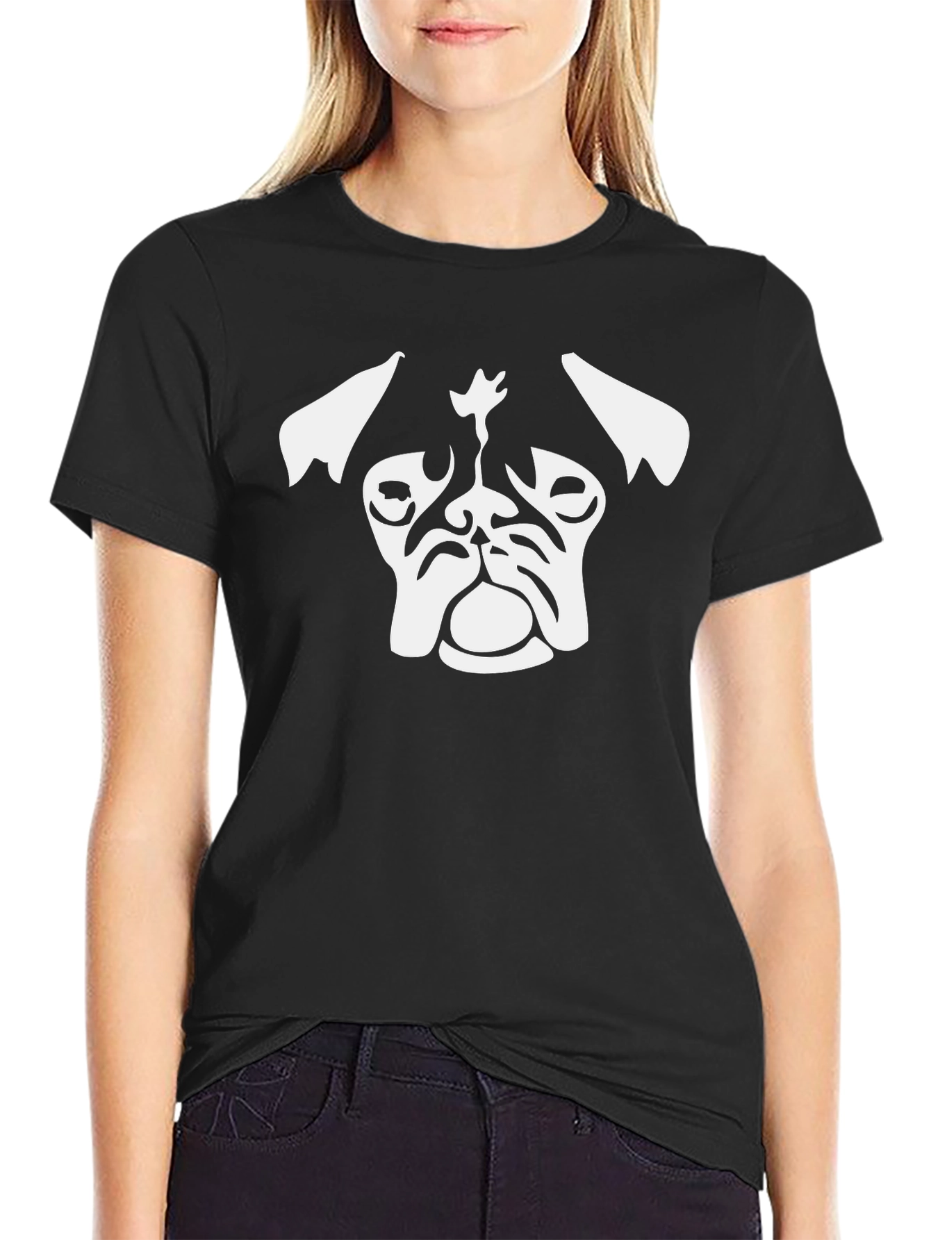 Black Pug Head Graphic Tee - Stylish Black T-Shirt view 2