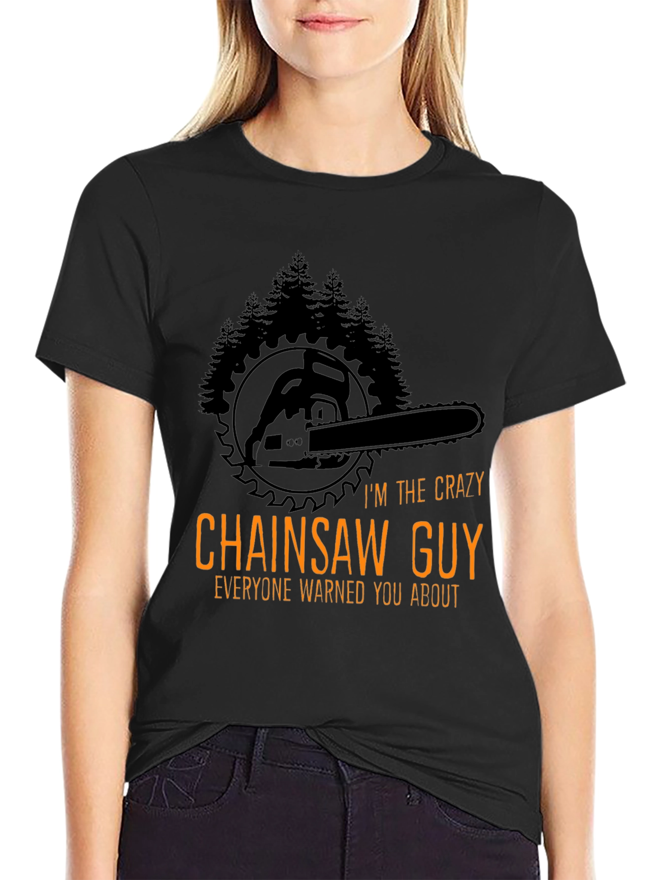 Black Crazy Chainsaw Guy T-Shirt - Lumberjack Style view 2