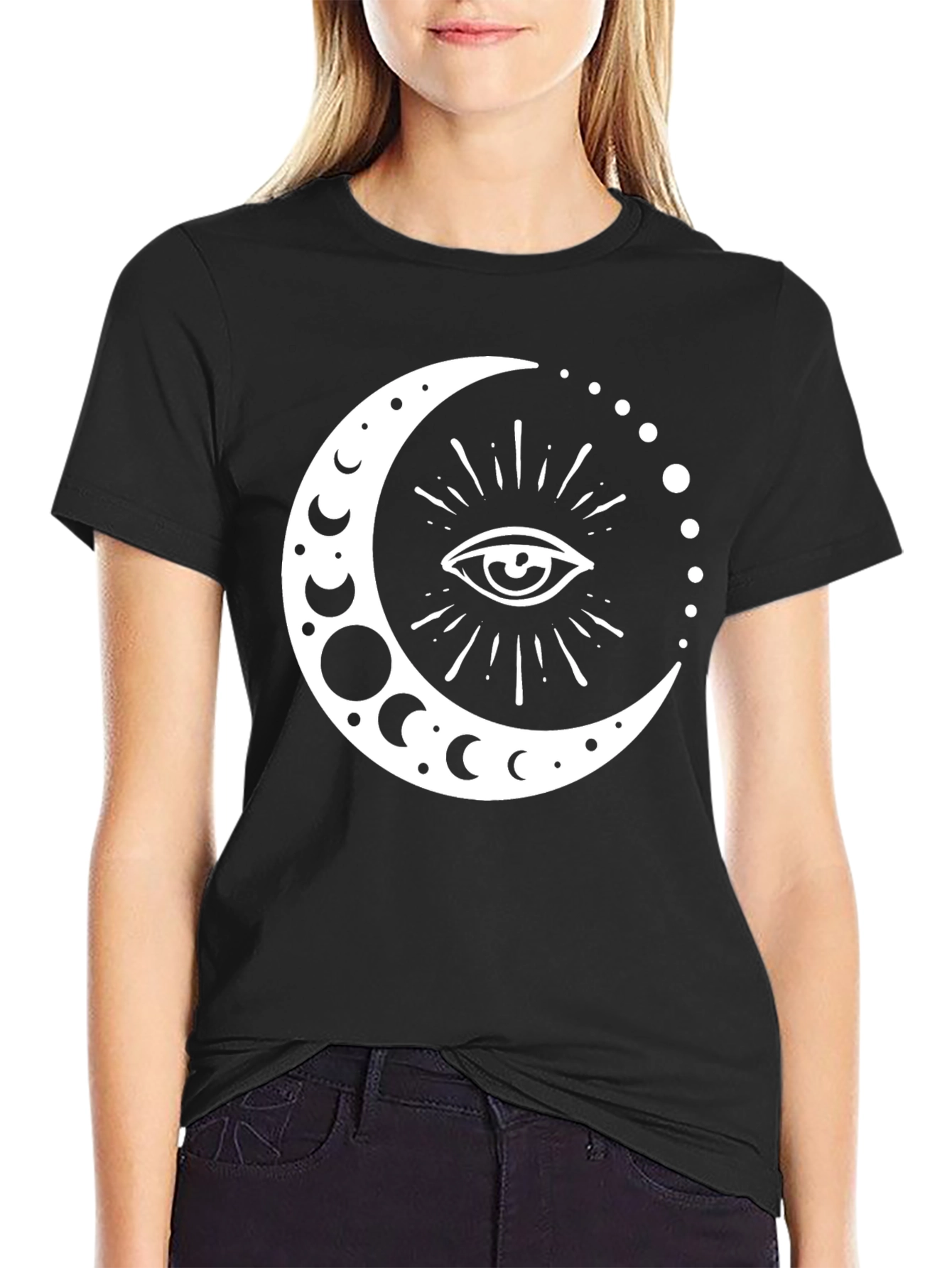 Black Mystic Moon Eye Graphic T-Shirt - Black Cotton view 2