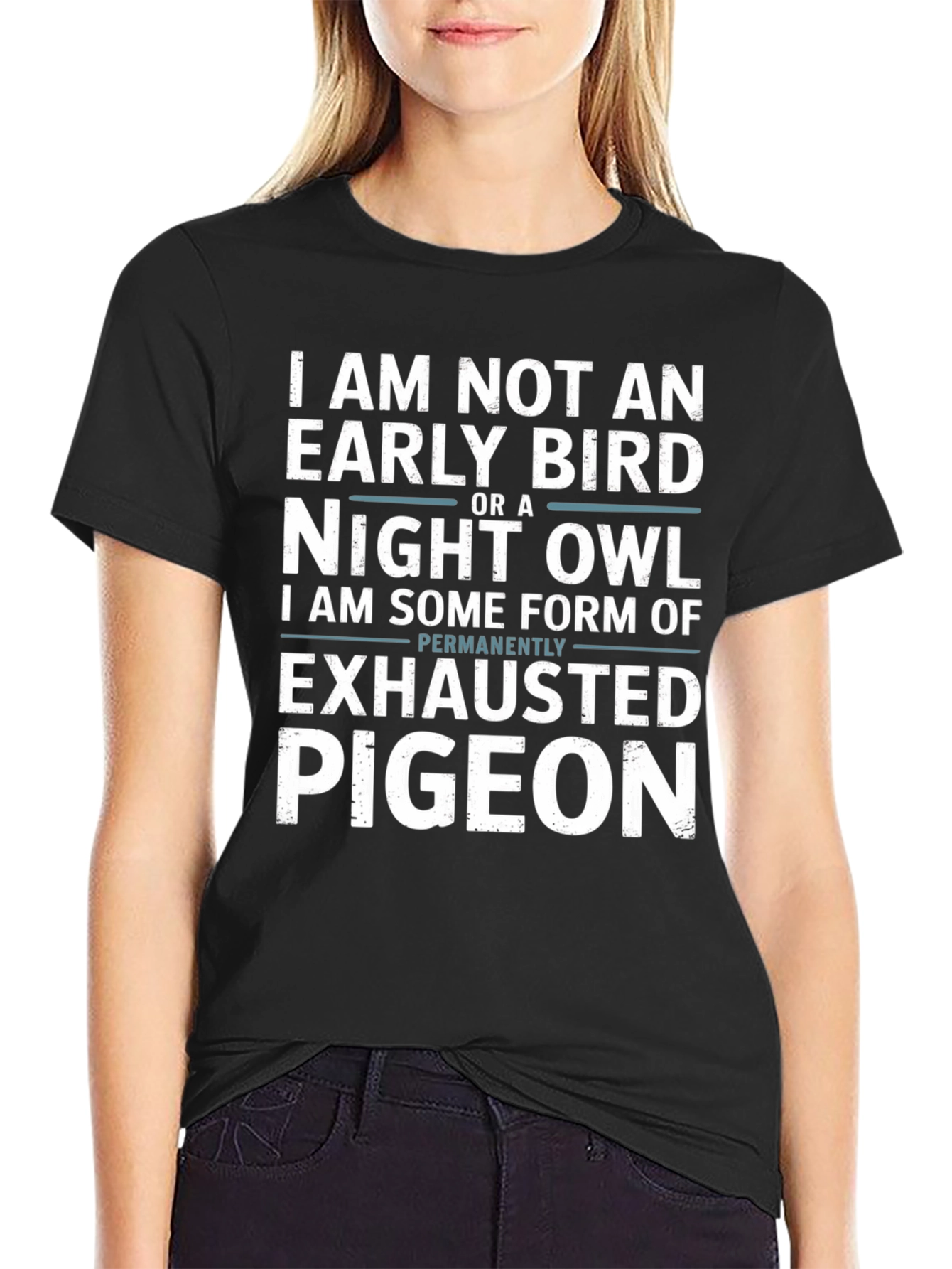Black Exhausted Pigeon Funny Graphic T-Shirt view 2