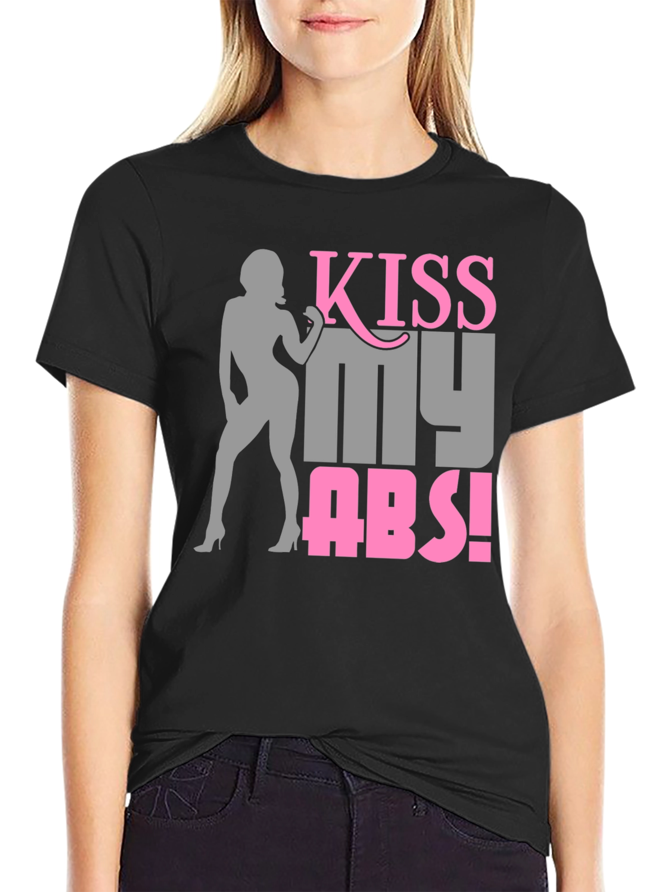 Black Kiss My Abs! Novelty Graphic T-Shirt view 2