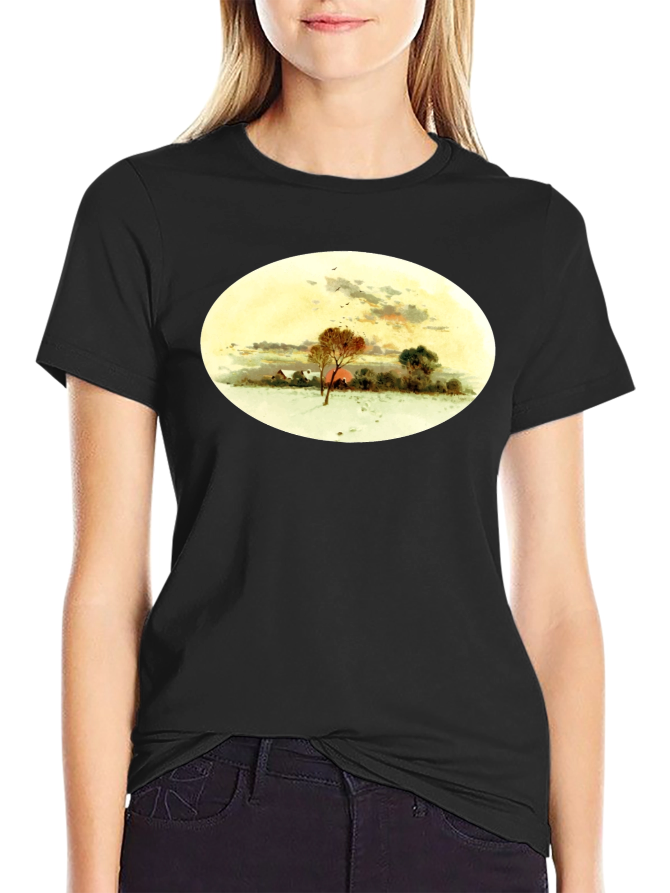 Black Winter Landscape Graphic Black T-Shirt view 2