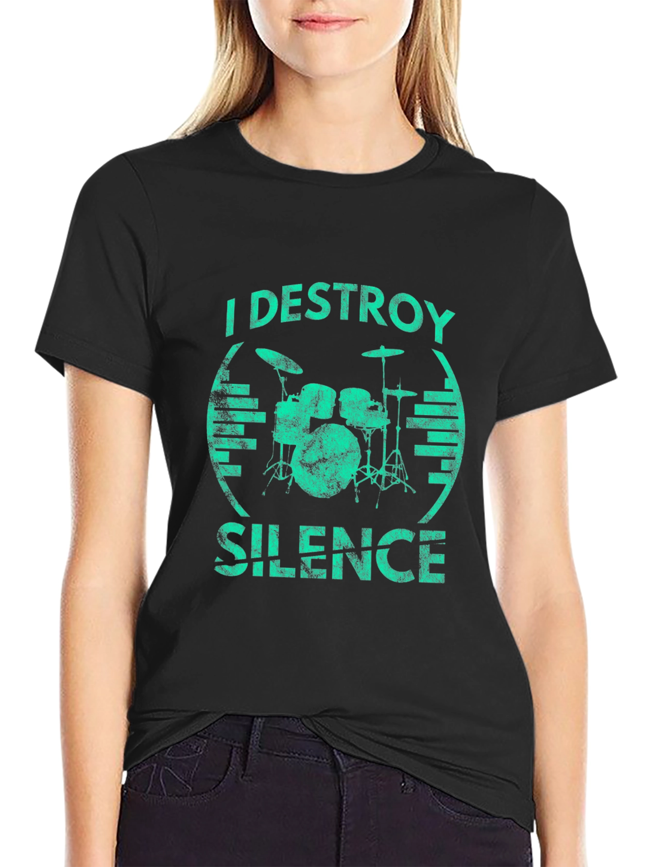 Black I Destroy Silence Drummer T-Shirt - Black view 2