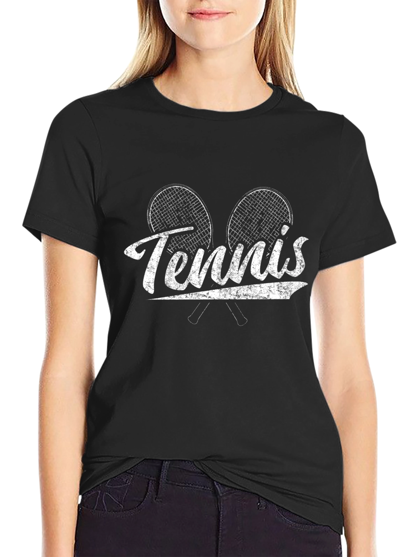 Black Vintage Tennis Rackets Graphic T-Shirt view 2
