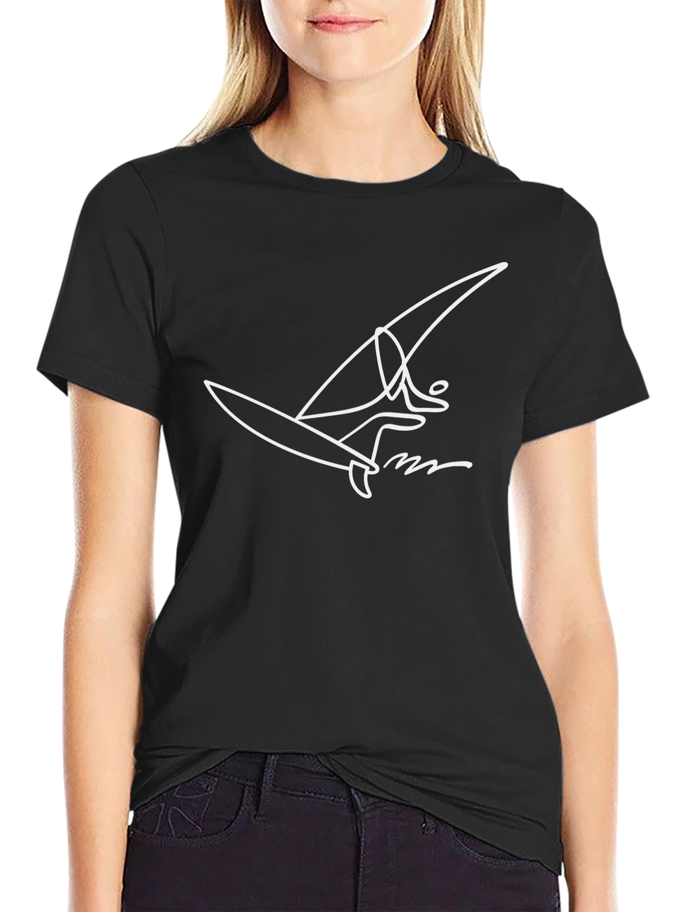 Black Minimalist Windsurfer Graphic Tee - Black Cotton Blend view 2