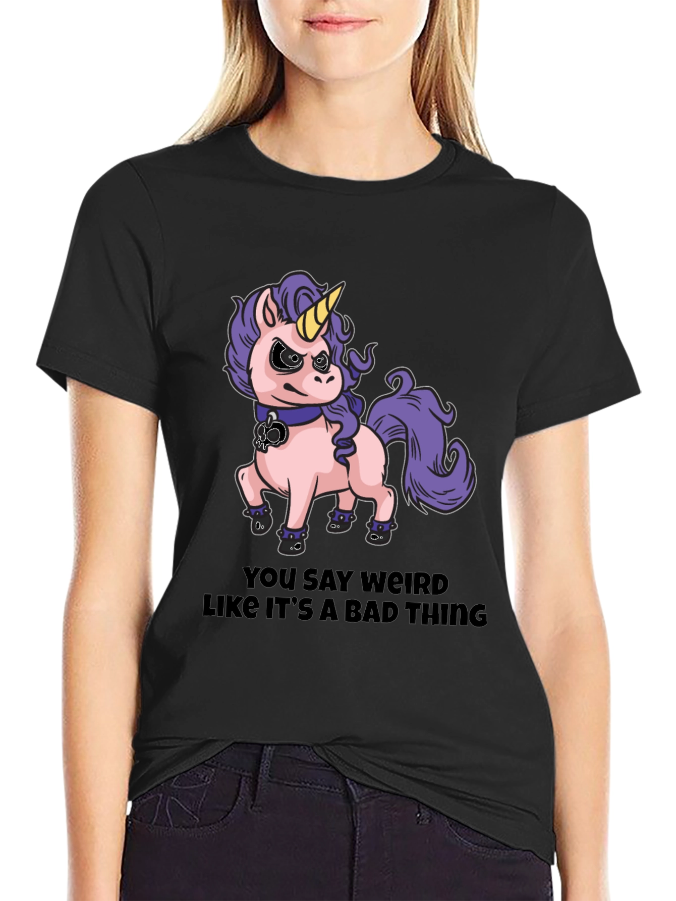 Black Funny Unicorn T-Shirt - You Say Weird view 2