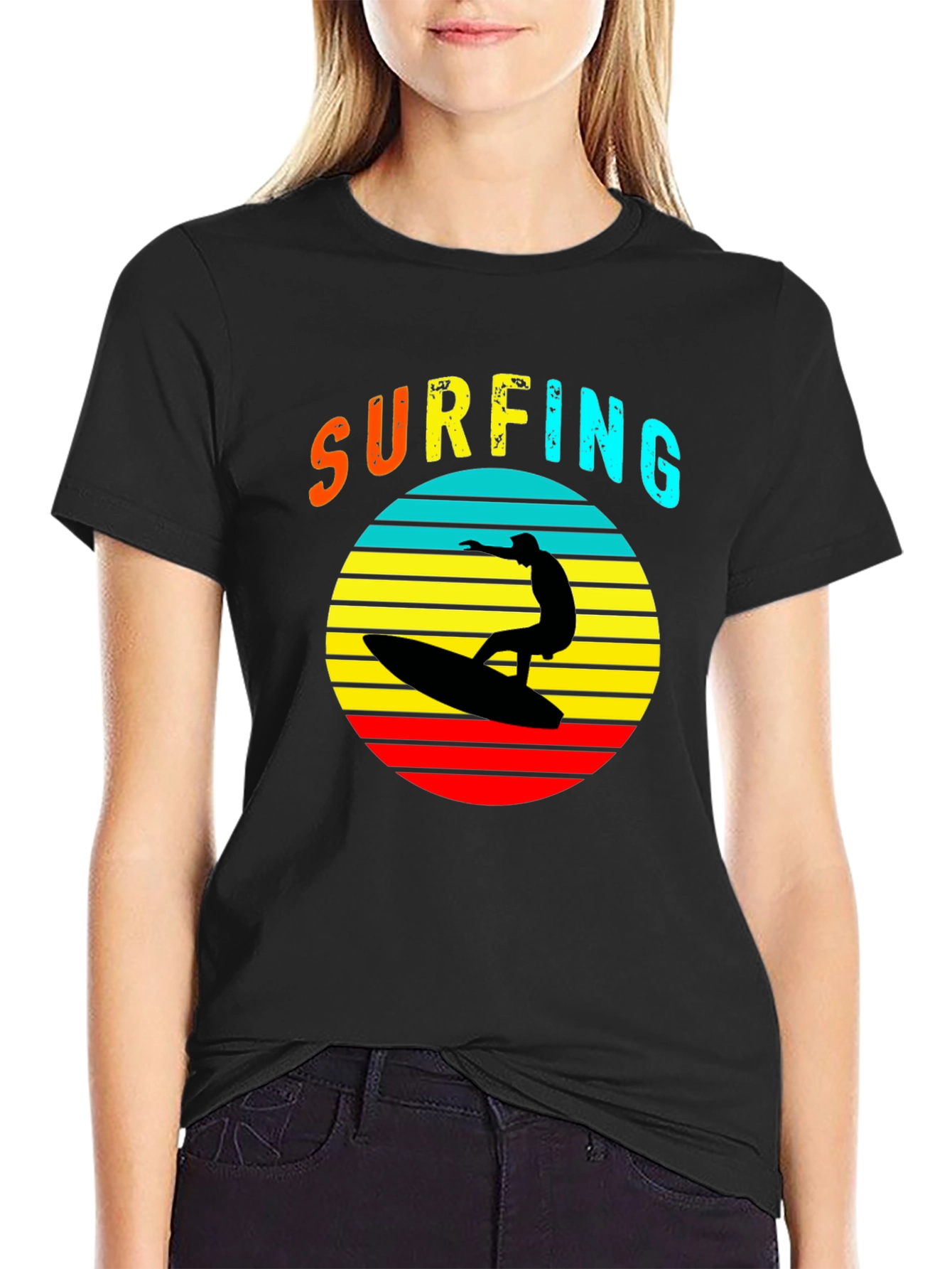 Black Retro Surfing T-Shirt - Vintage Style Tee view 2