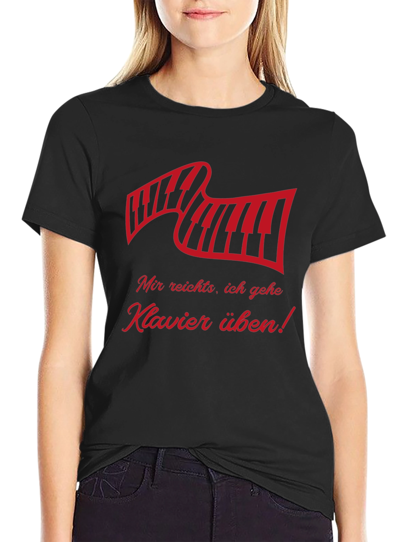 Black Piano Keys Graphic T-Shirt - 'Mir reichts, ich gehe Klavier uben!' view 2