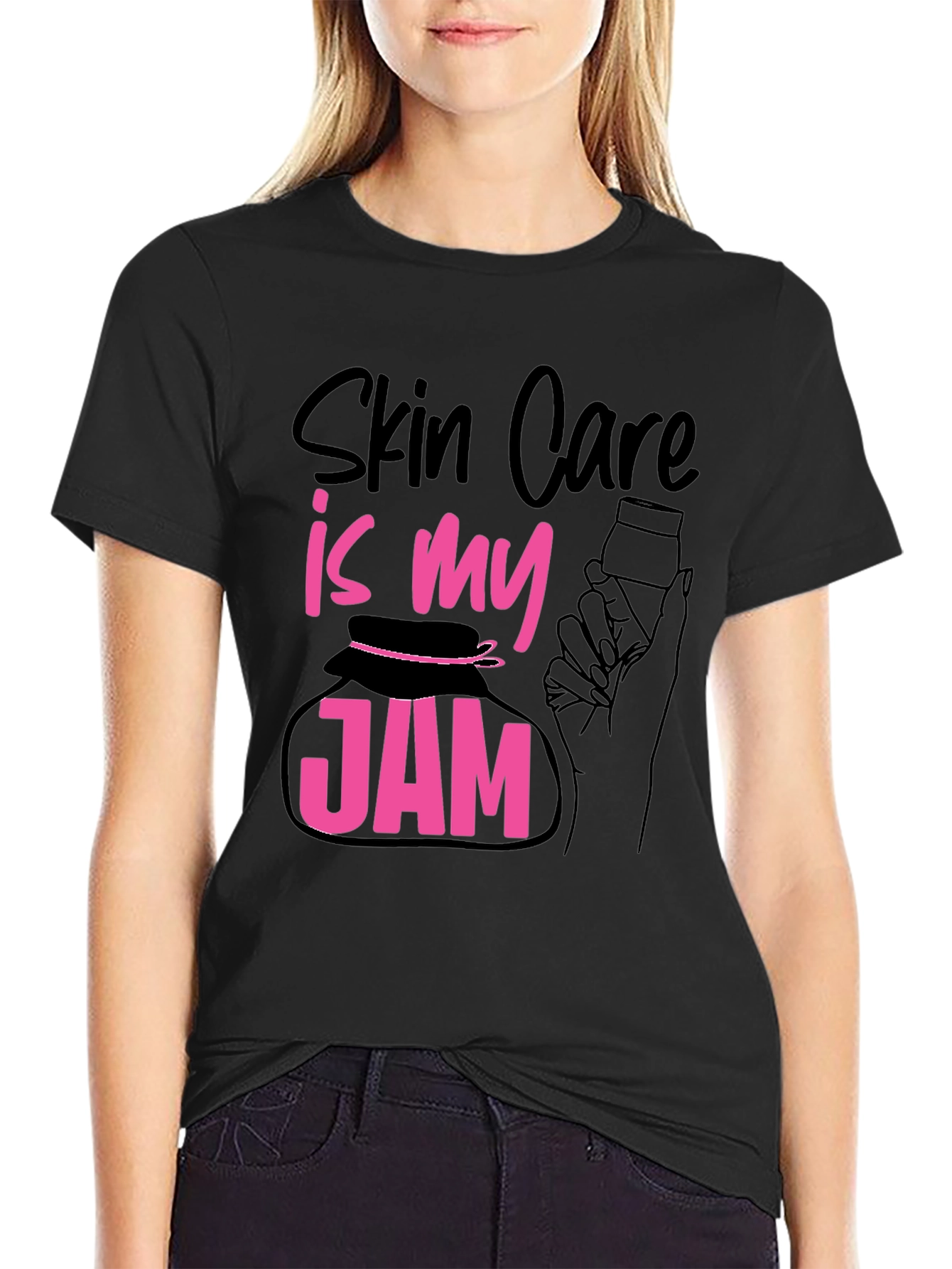 Black Skin Care Is My Jam T-Shirt - Black Cotton Tee view 2