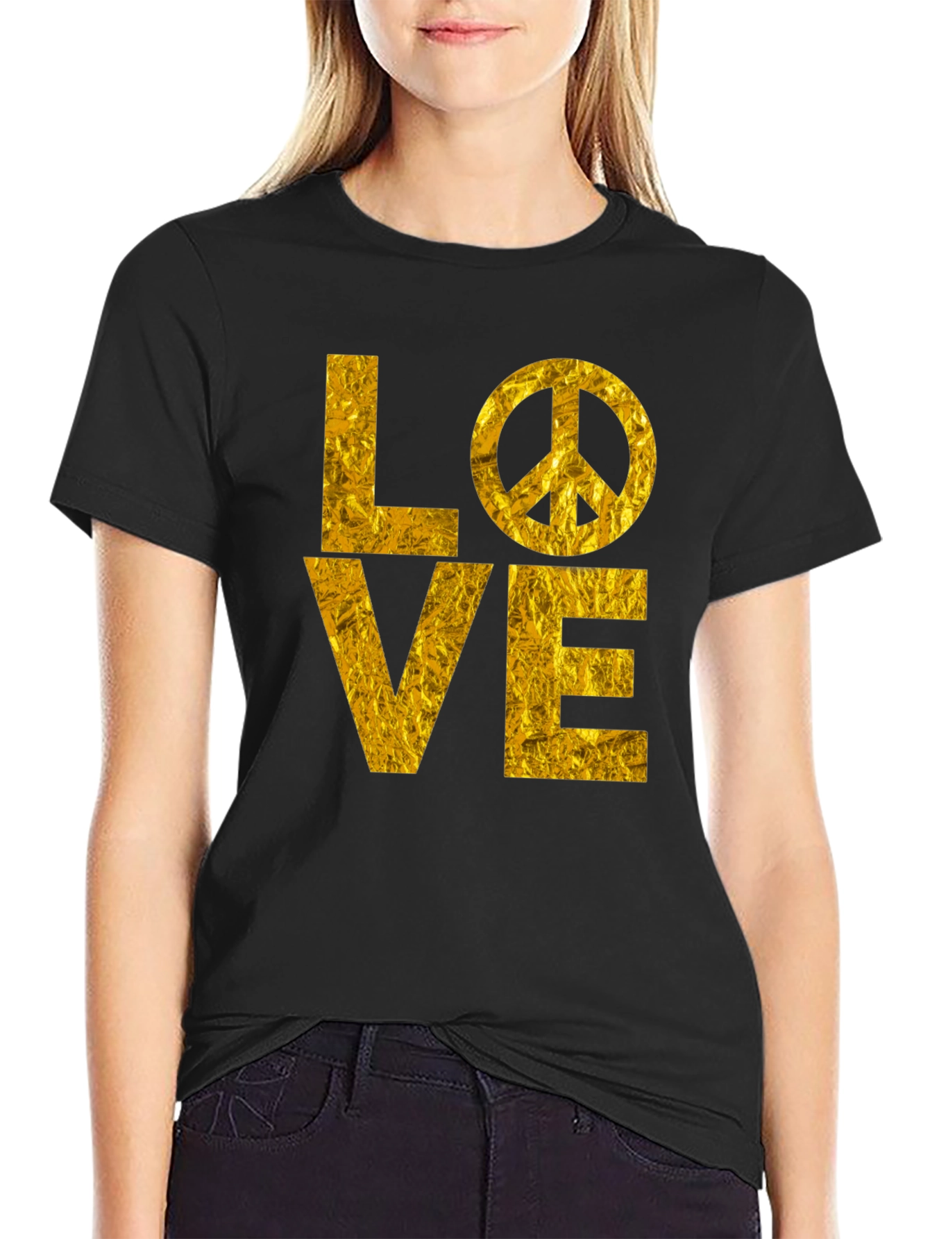 Black LOVE Peace Sign Graphic T-Shirt view 2
