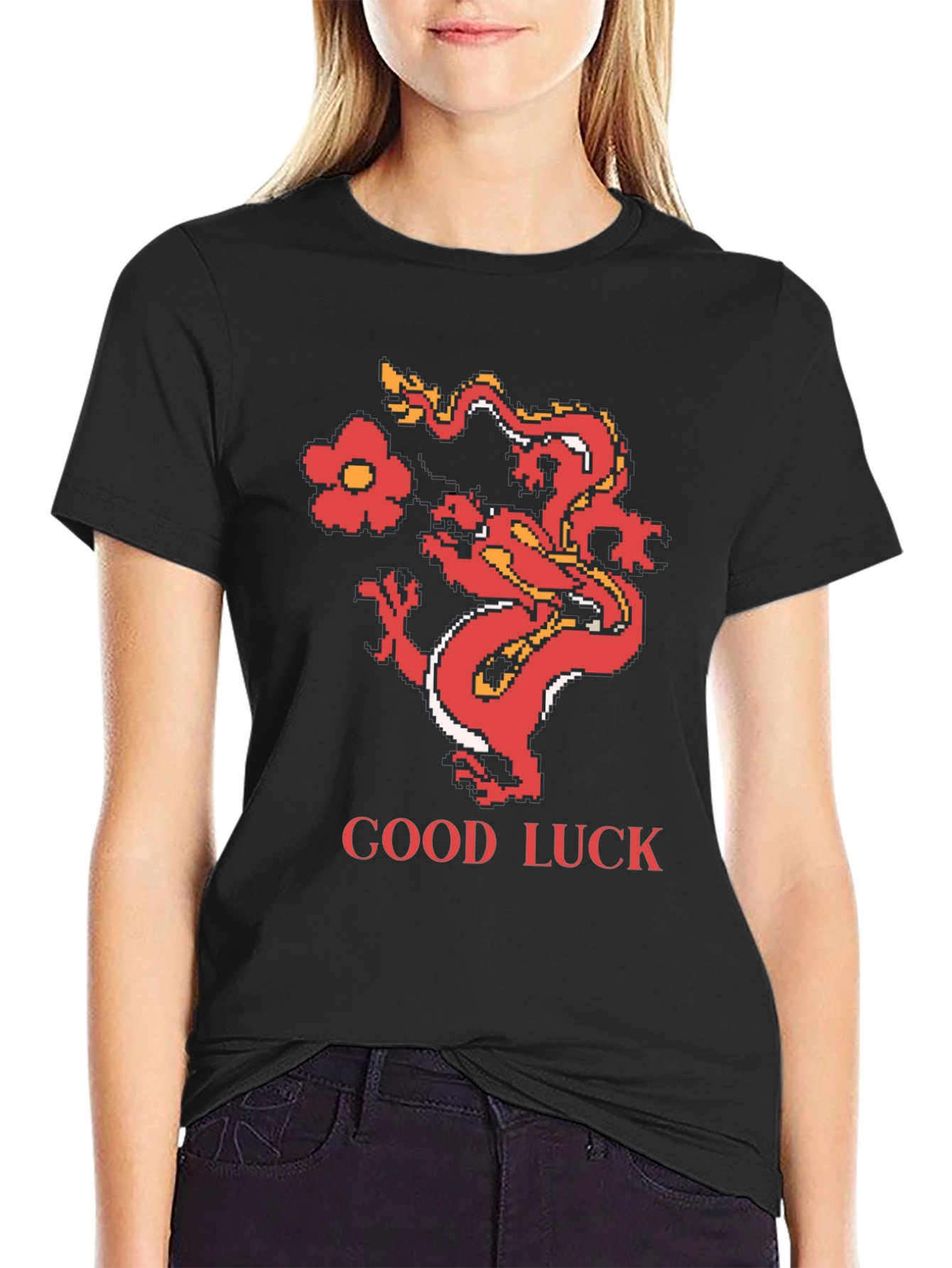 Black Good Luck Dragon Graphic Tee - Retro Style view 2