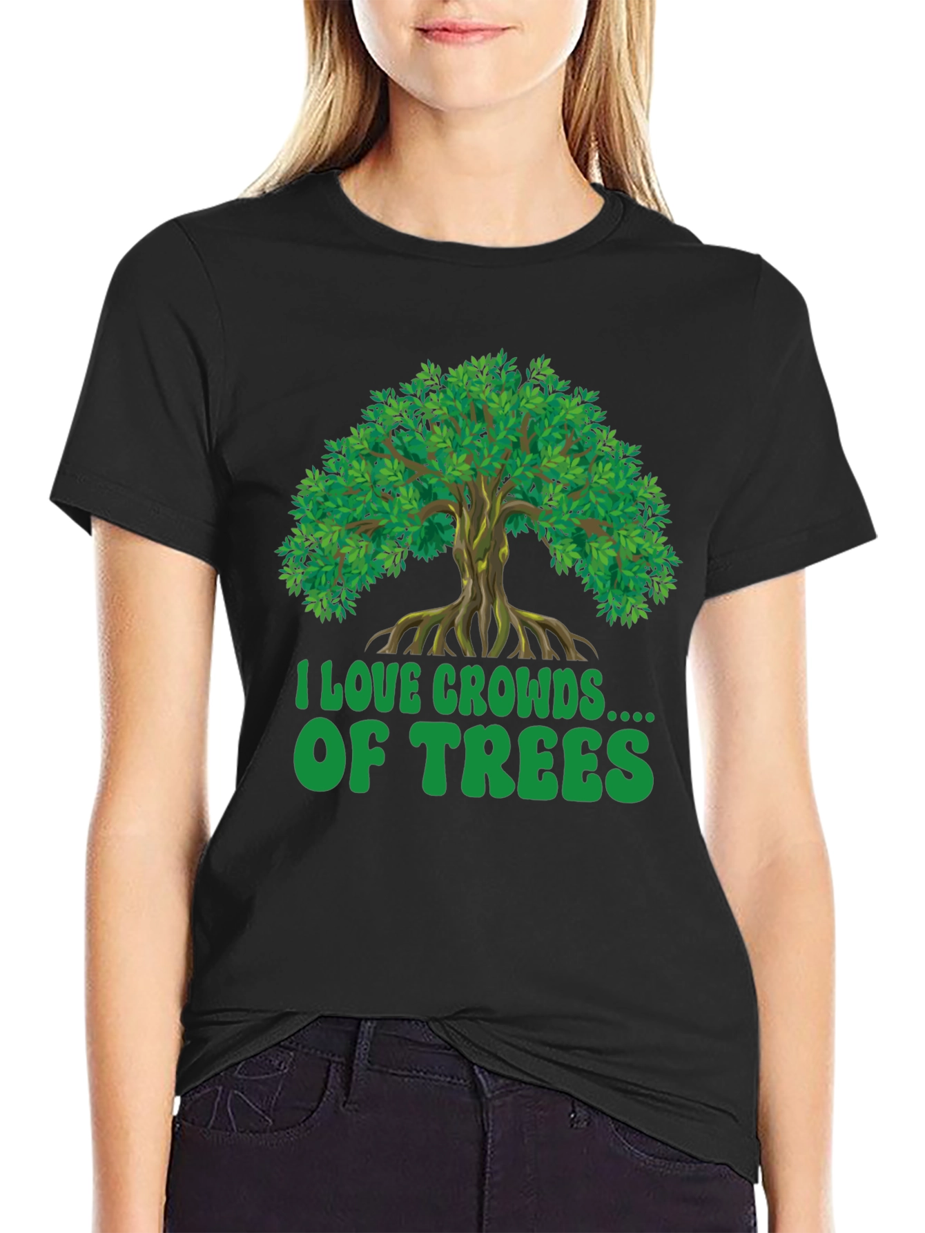 Black I Love Crowds of Trees Graphic T-Shirt view 2