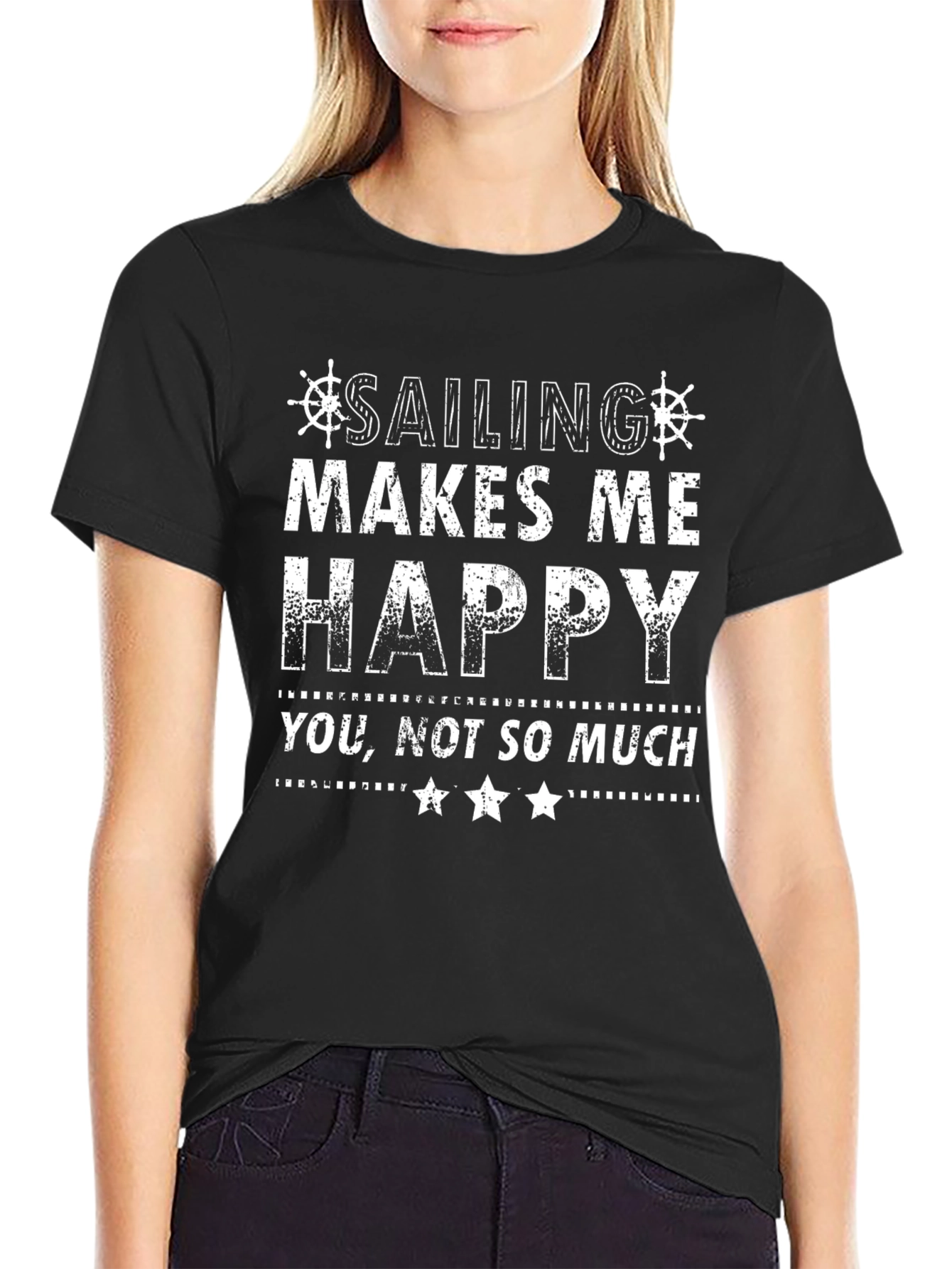 Black Sailing Makes Me Happy Graphic T-Shirt - Black view 2
