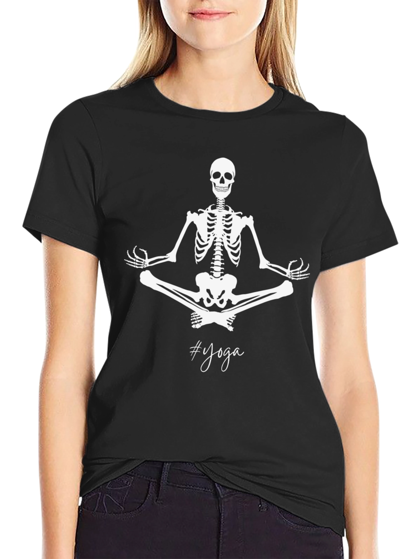 Black Yoga Skeleton Black T-Shirt view 2