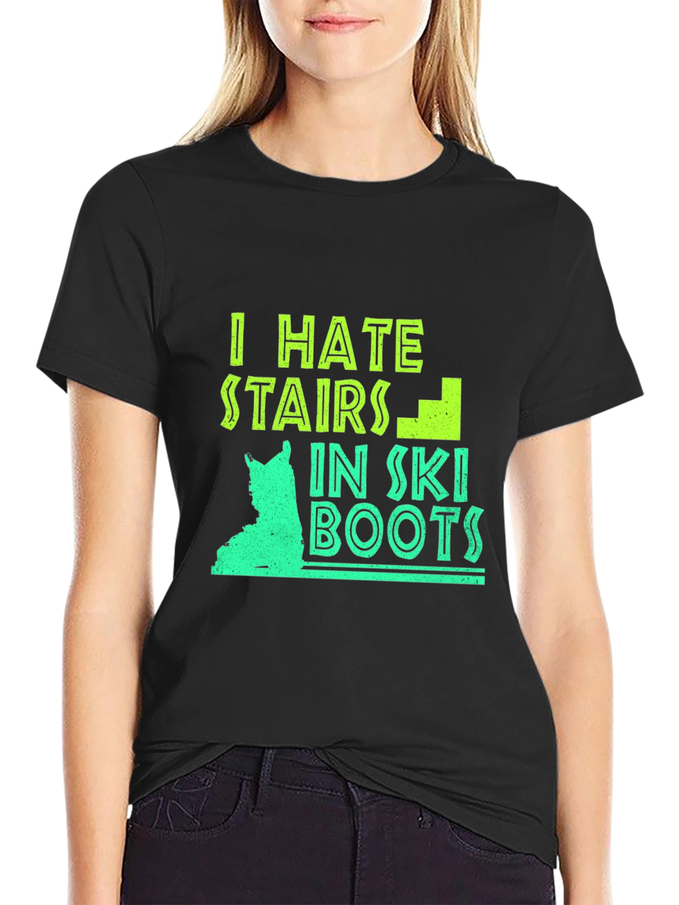 Black I Hate Stairs in Ski Boots Graphic Tee view 2
