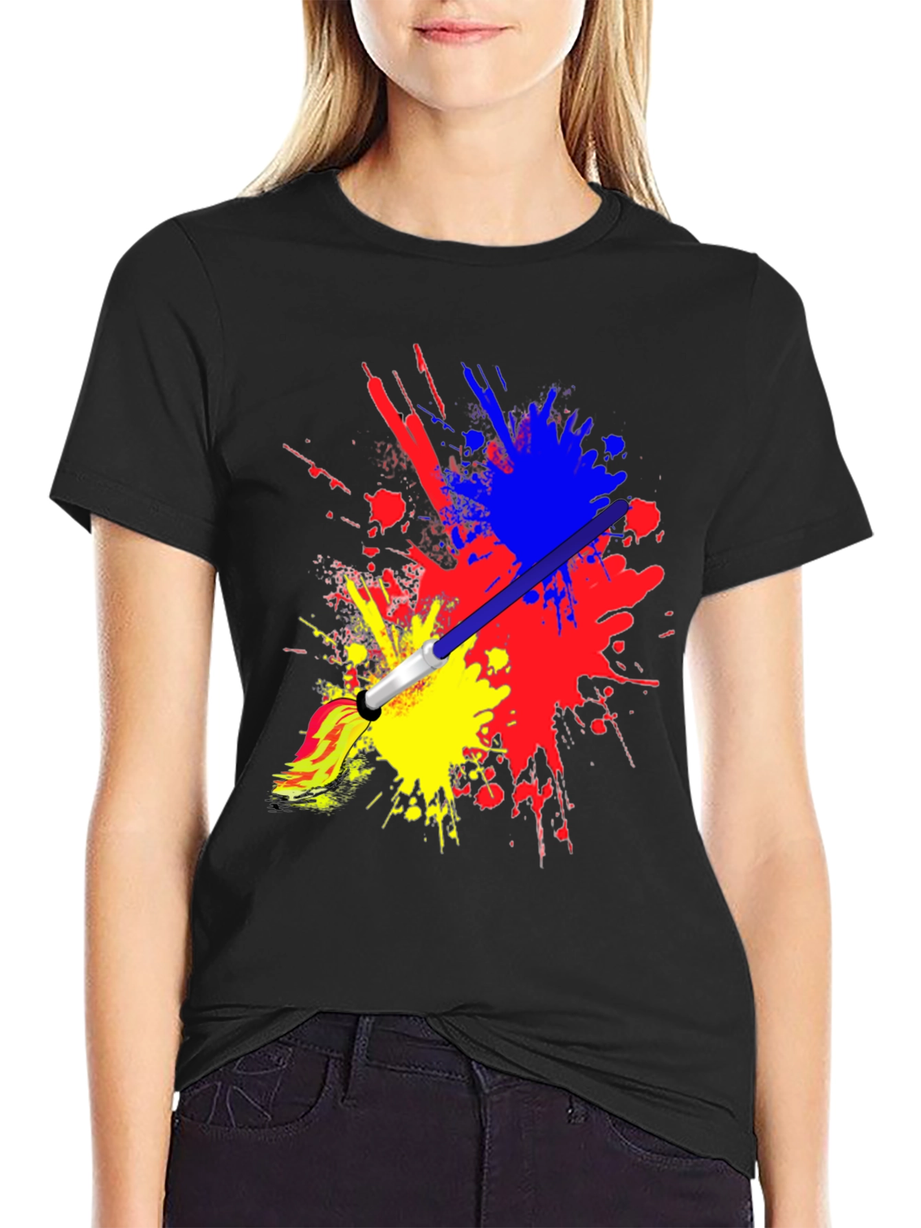 Black Paint Splatter Brush Stroke Graphic Tee view 2