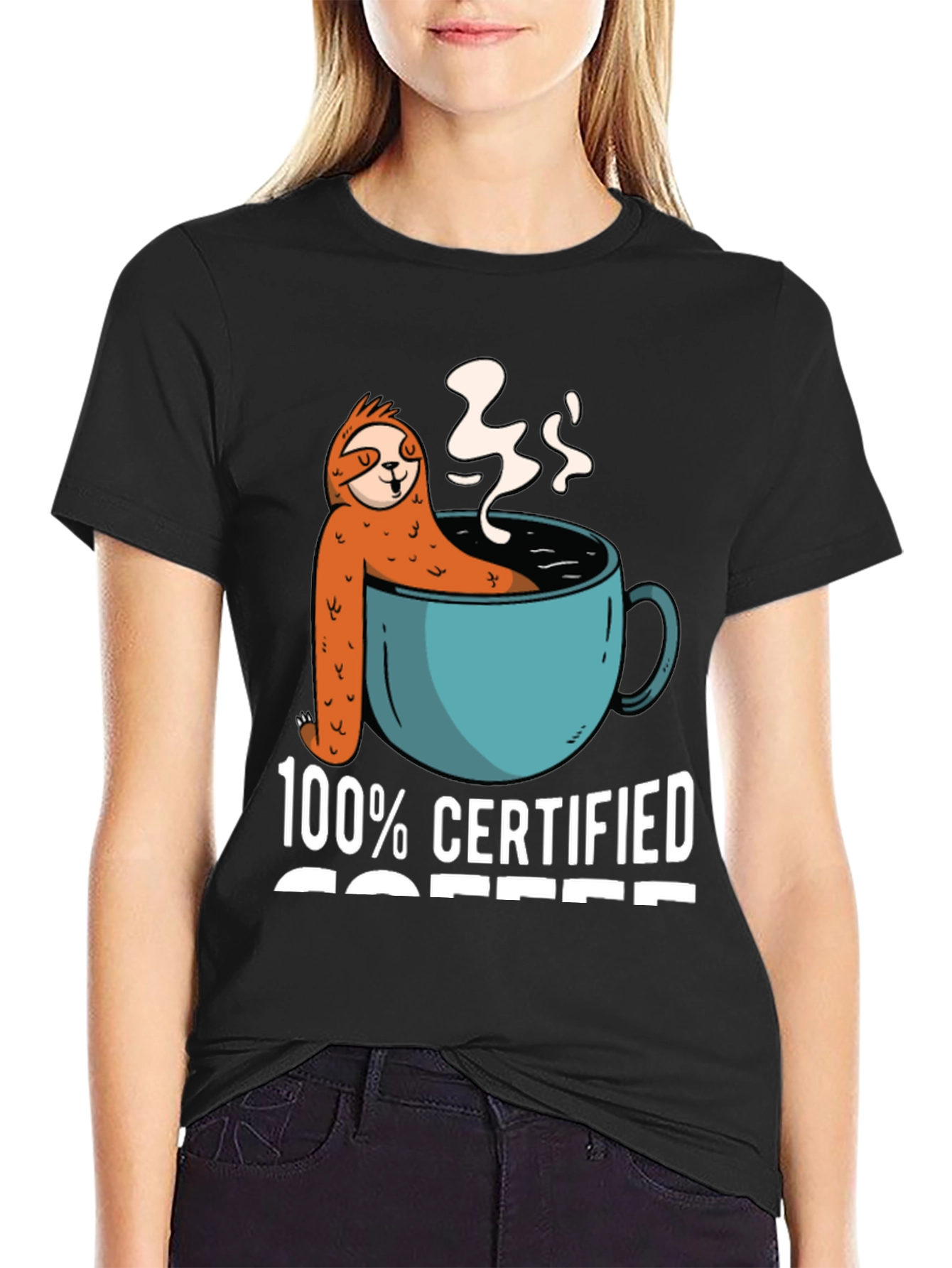Black 100% Certified Coffee Sloth T-Shirt view 2