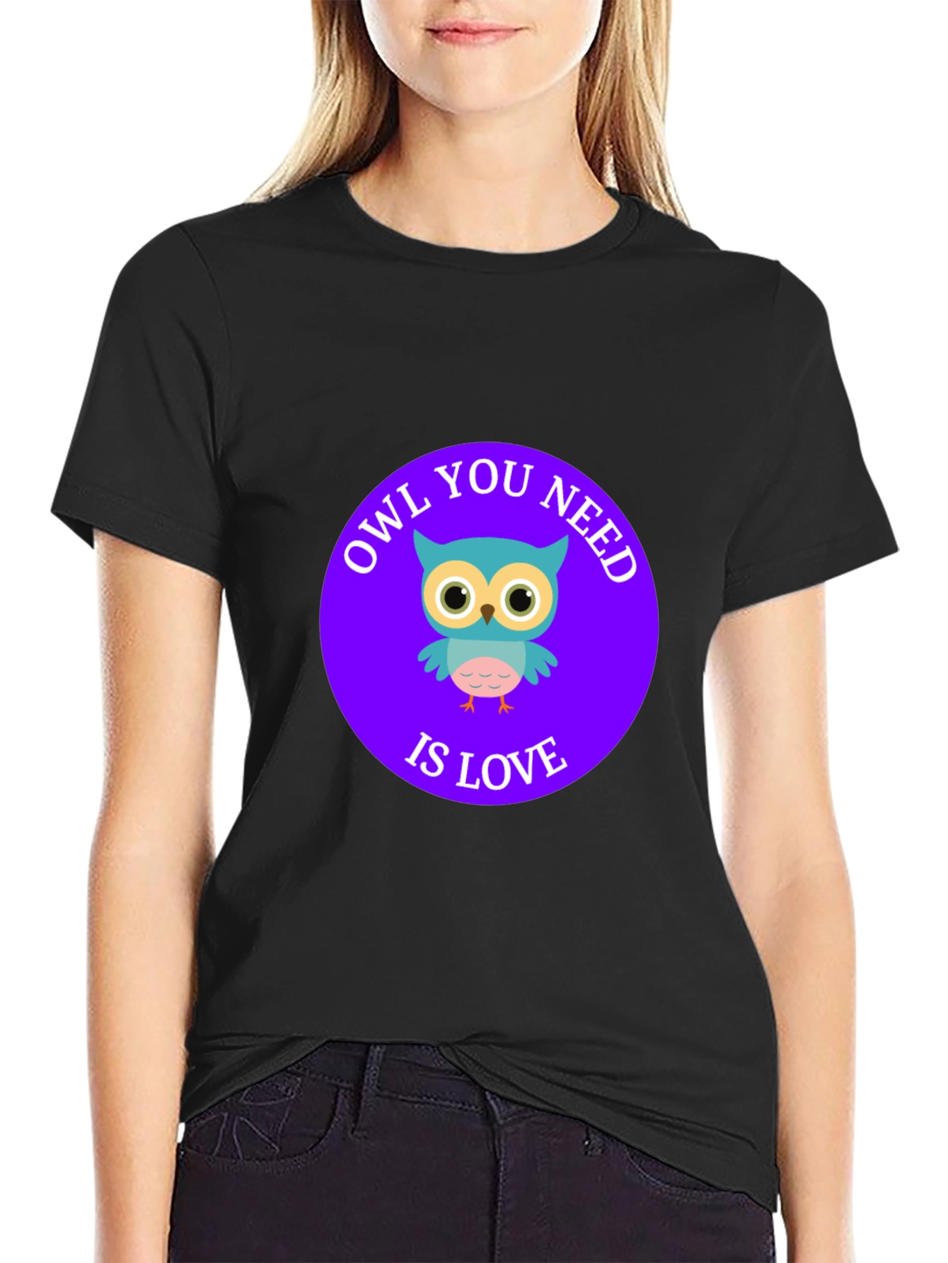 Black Owl You Need Is Love T-Shirt - Cute Cartoon Design view 2