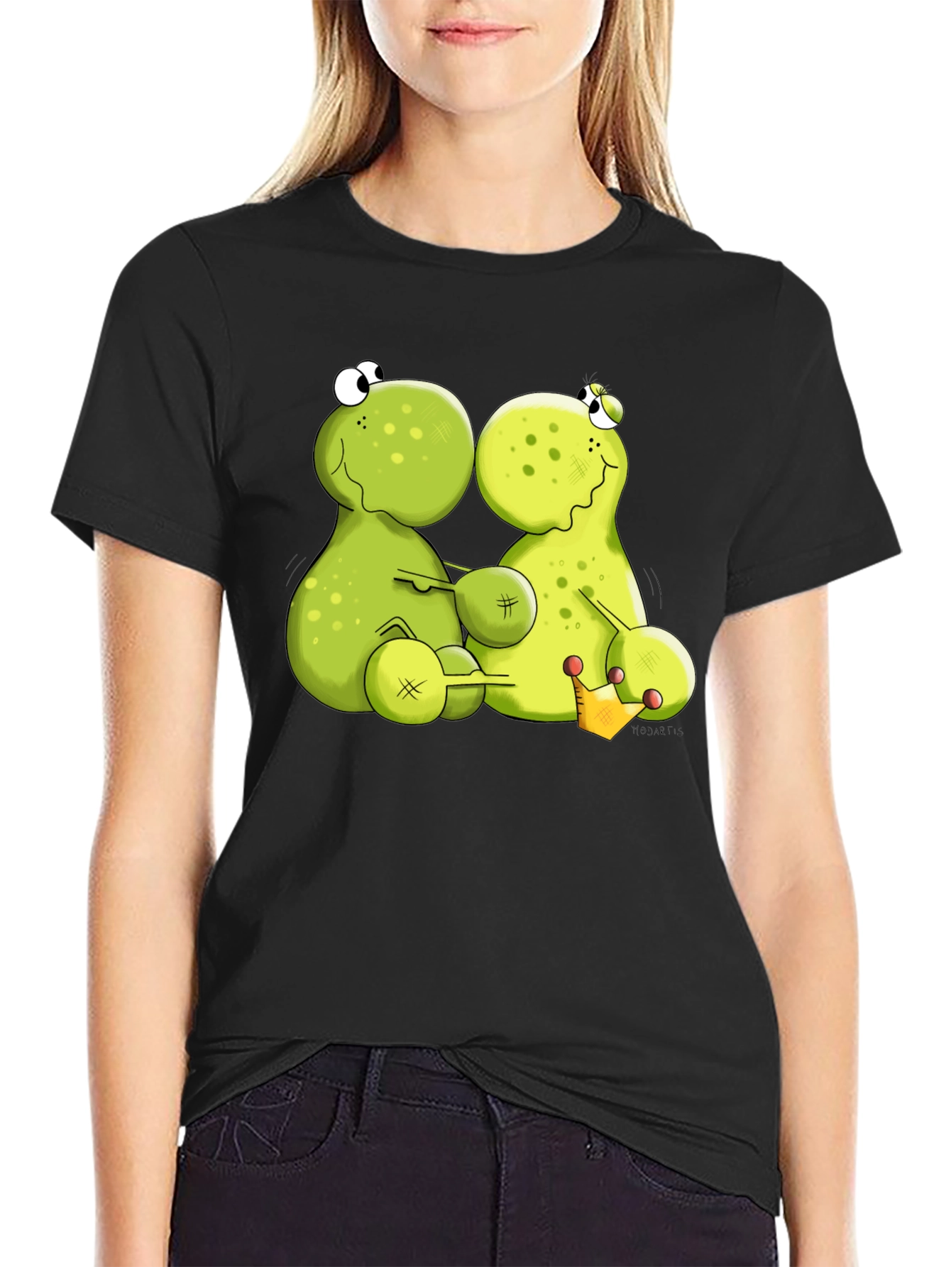 Black Funny Frog Cartoon Graphic Black T-Shirt view 2