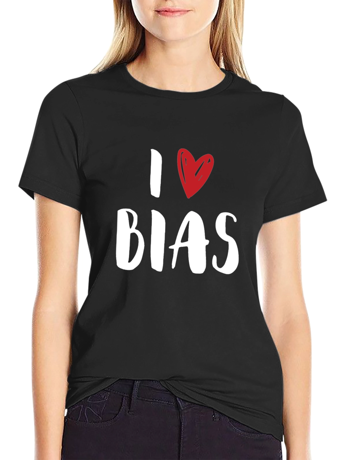 Black I Heart Bias Graphic Tee - Trendy Casual Top view 2