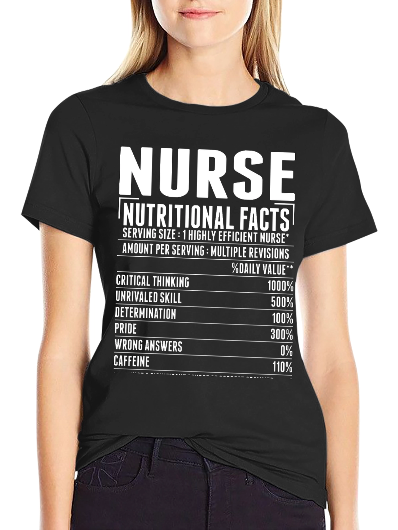 Black Nurse Nutritional Facts Graphic T-Shirt view 2