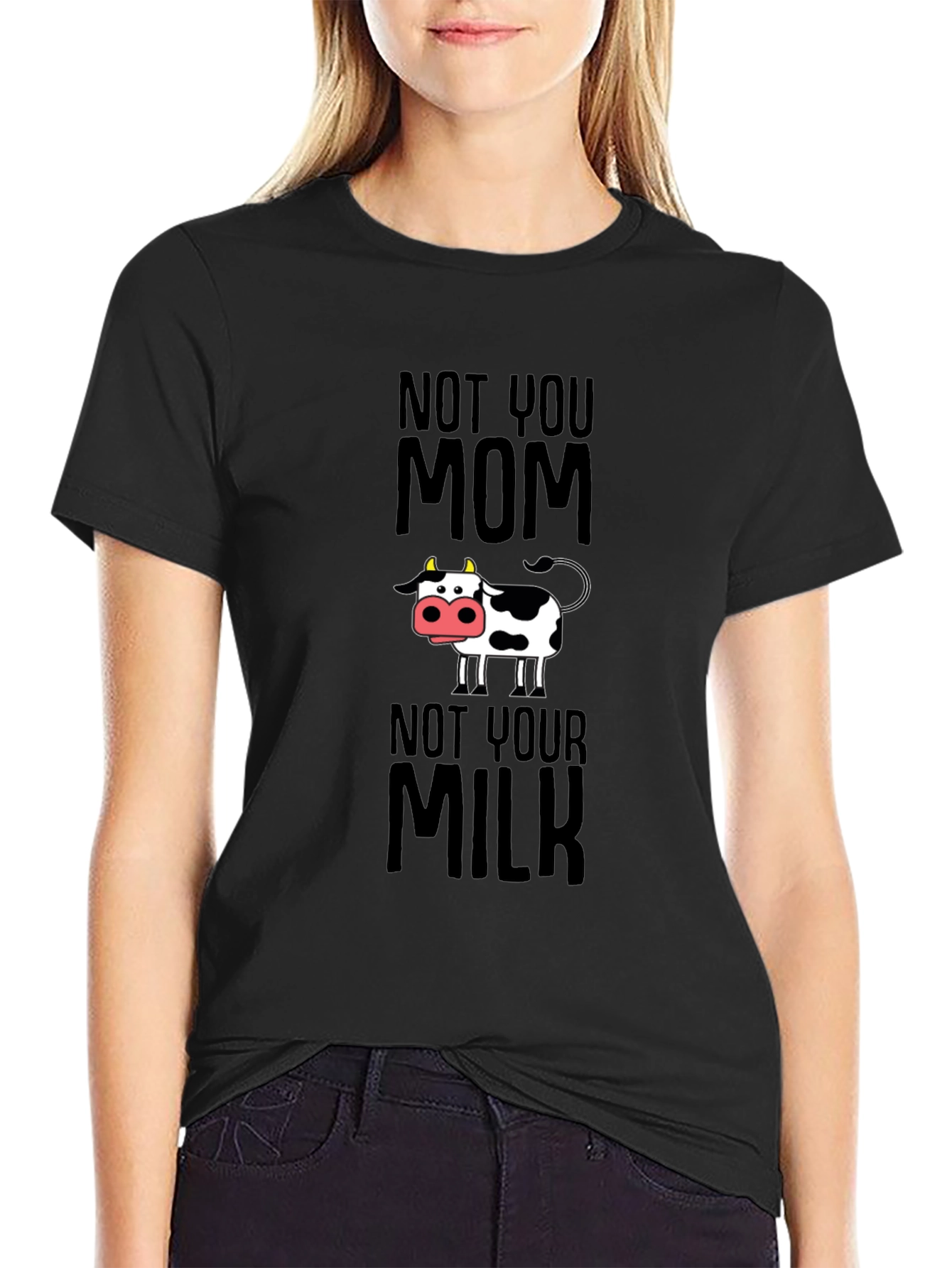 Black Funny Vegan T-Shirt - Not Your Mom Not Your Milk Tee view 2