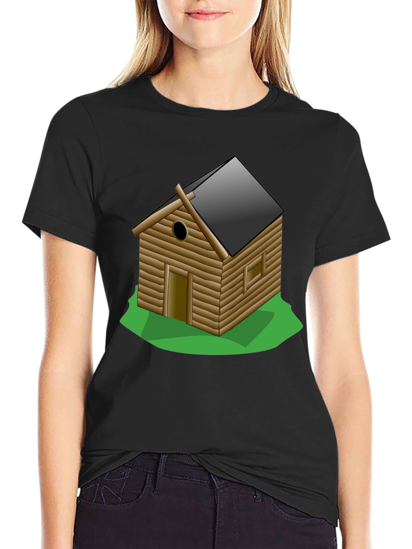 Black Log Cabin Graphic Tee - Novelty T-Shirt view 2