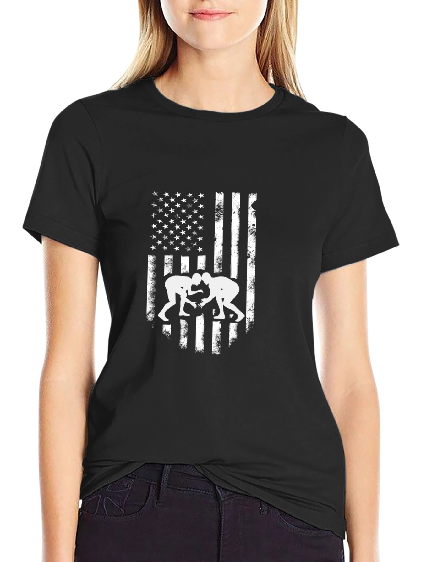 Black USA Wrestling Flag T-Shirt - Patriotic Tee view 2