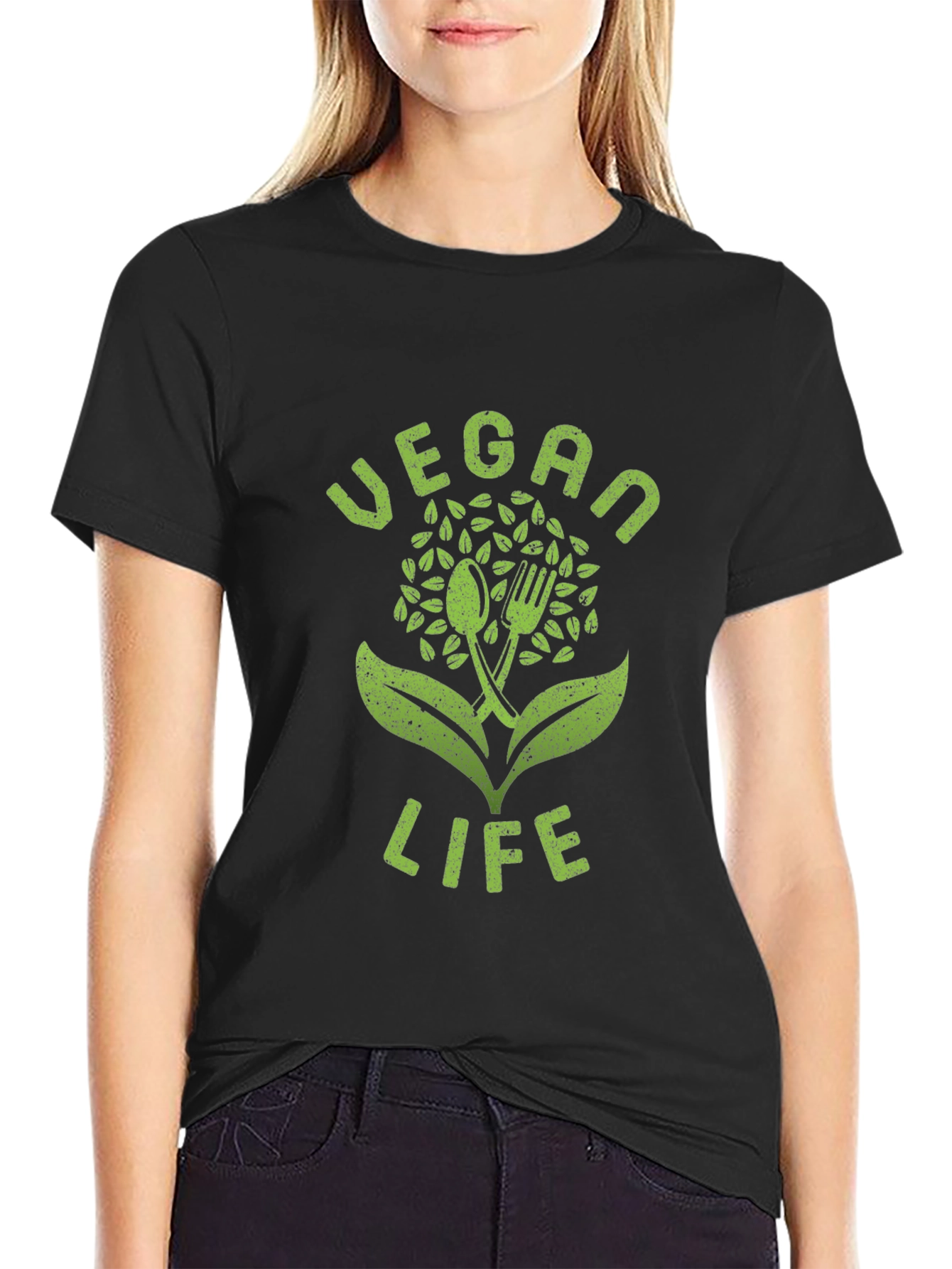 Vegan Life Graphic Tee - Black Cotton T-Shirt - 2