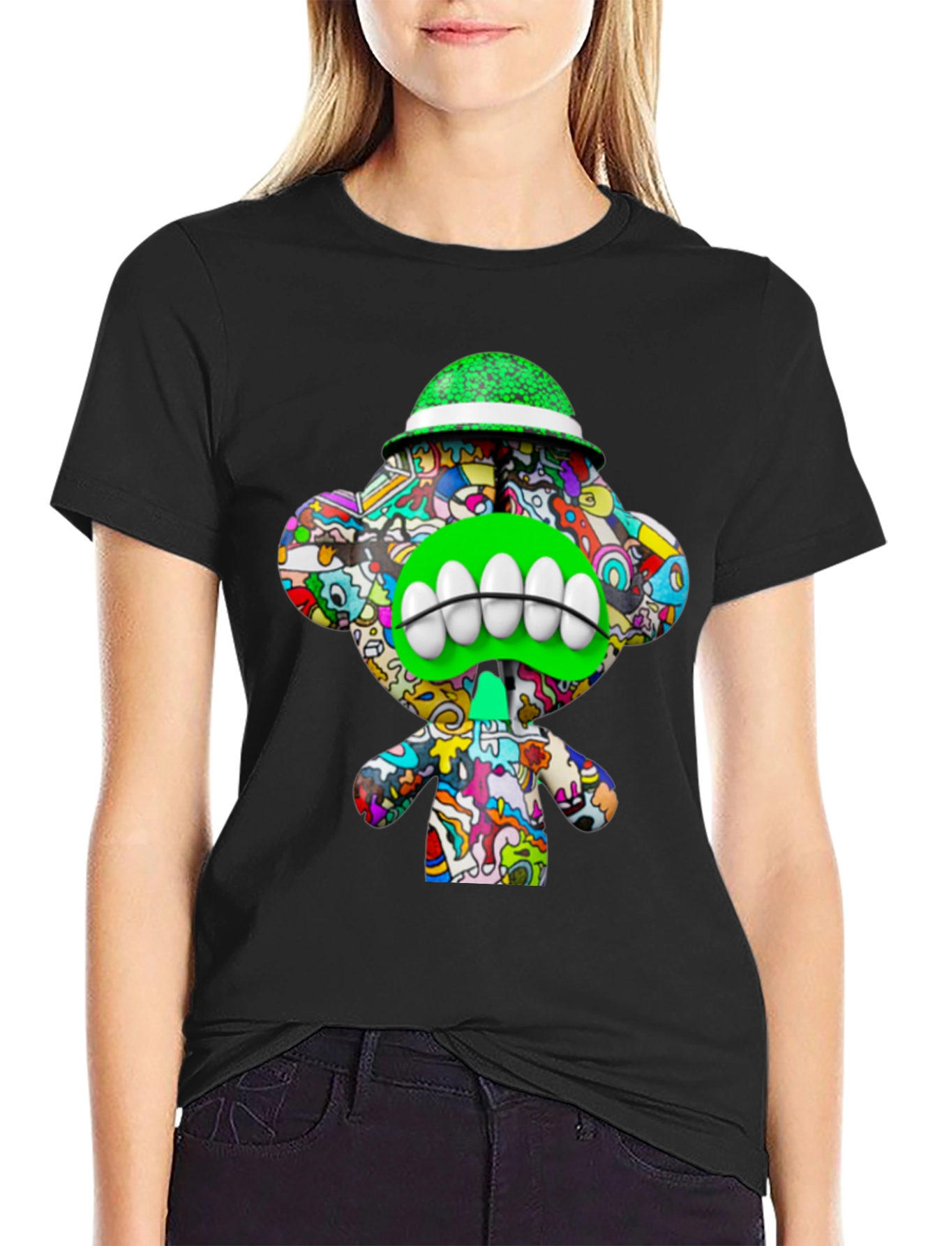 Black Funky Monkey Graphic Tee - Unique Cartoon Design view 2