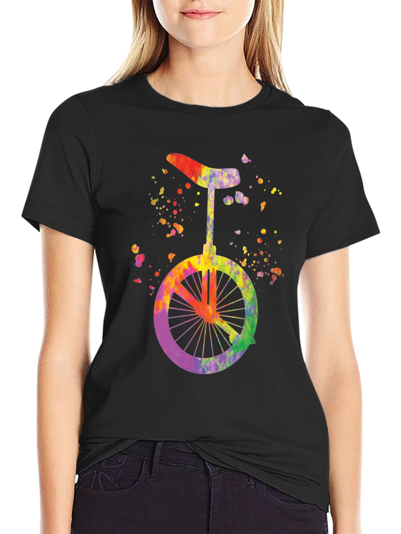 Black Watercolor Unicycle Graphic T-Shirt - Black view 2