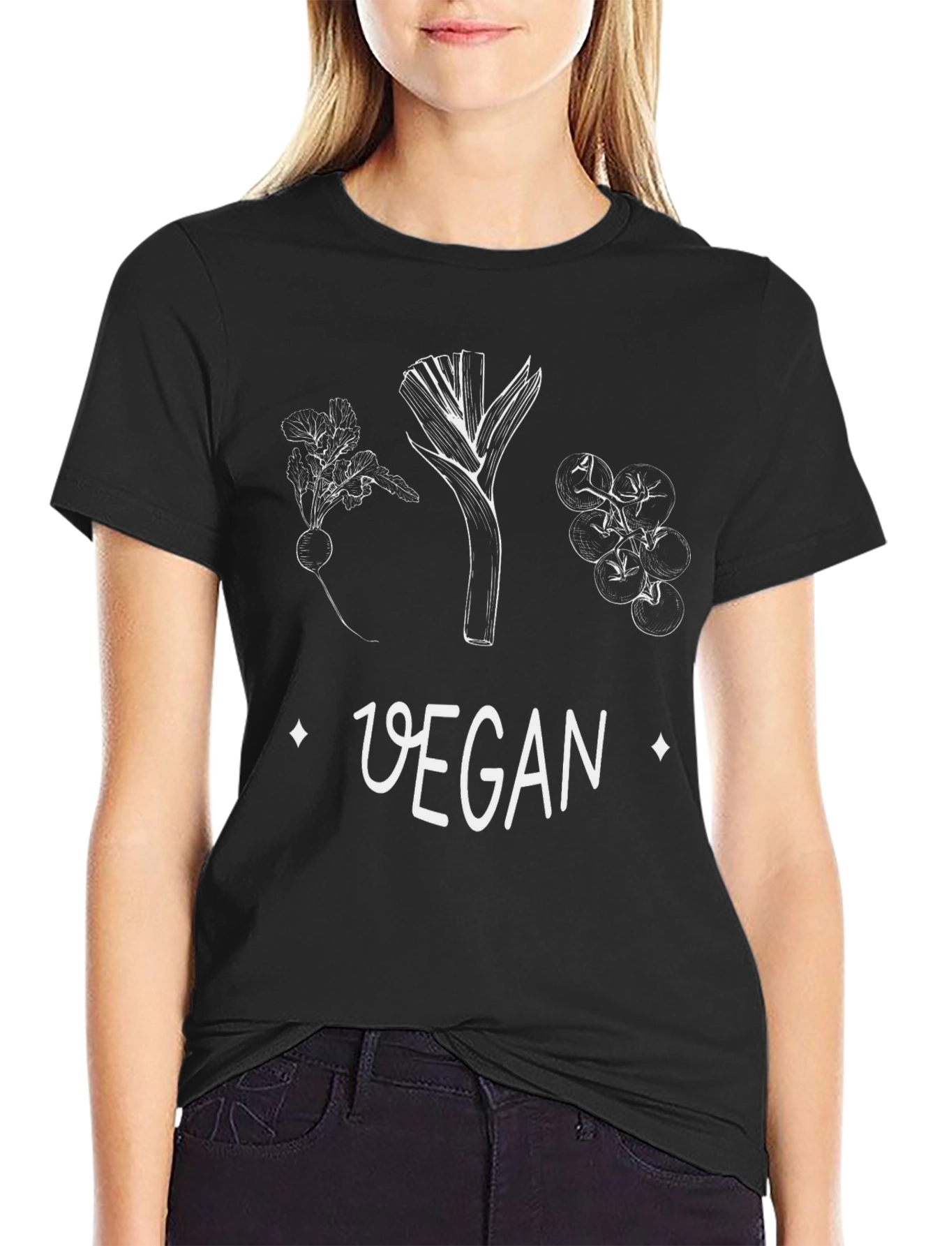 Black Vegan Graphic Tee - Black Cotton view 2