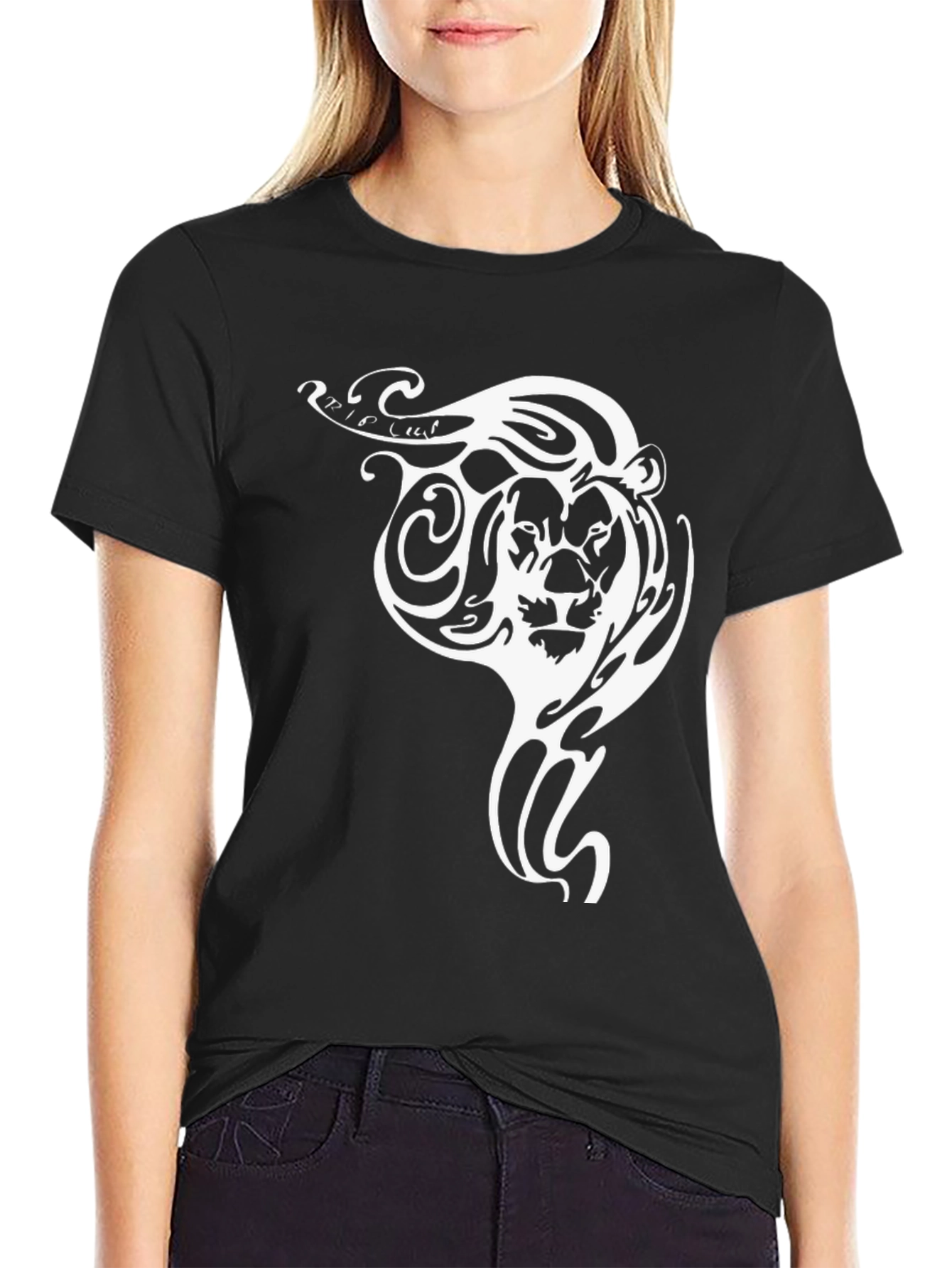 Black Tribal Lion Graphic Tee - Black Cotton Comfort view 2