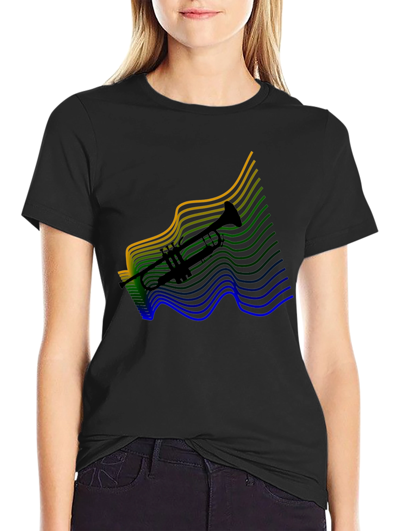 Black Trumpet Black Tee - Musical Instrument Shirt view 2