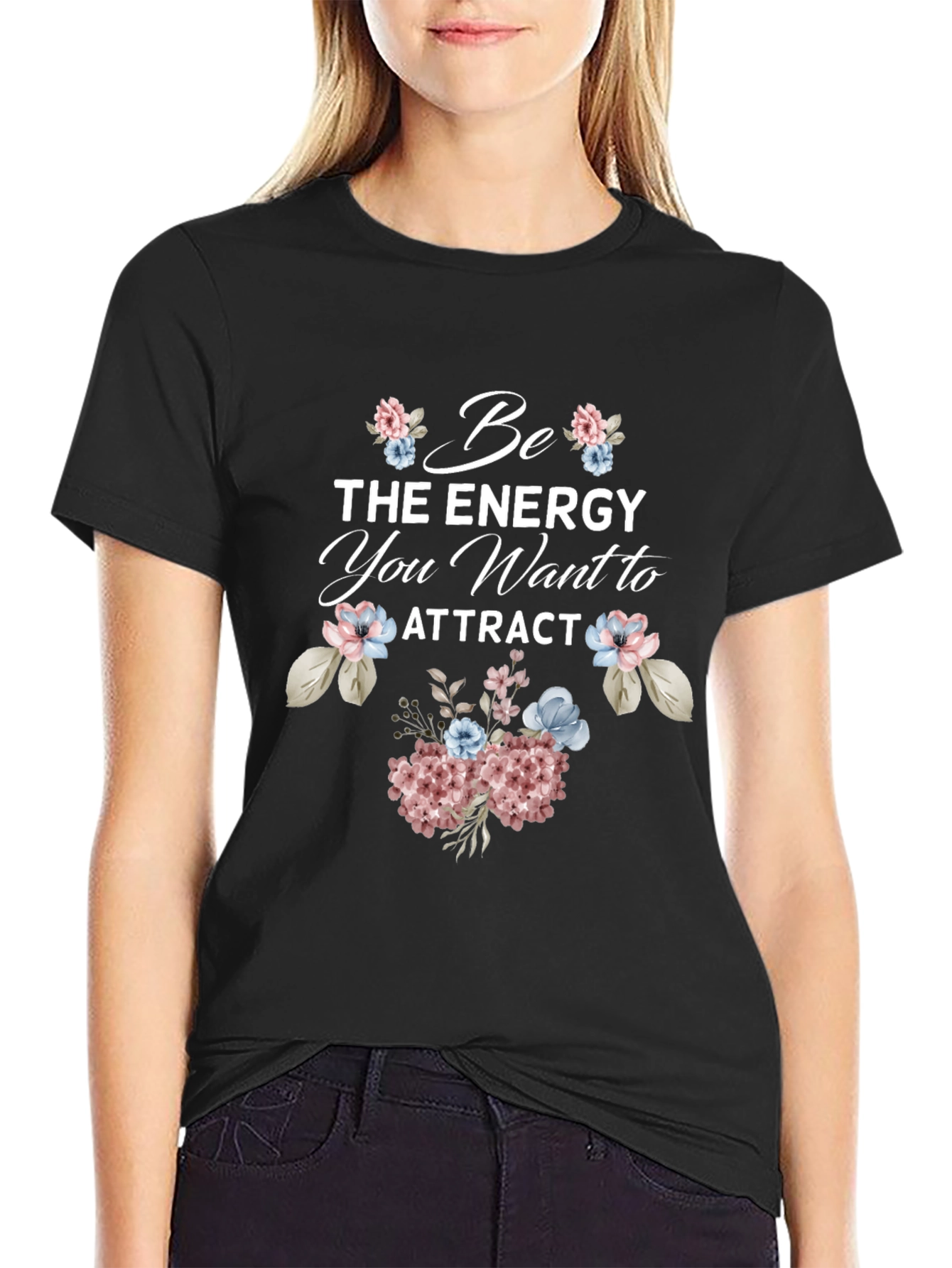 Black Be the Energy Graphic Tee - Floral Design view 2