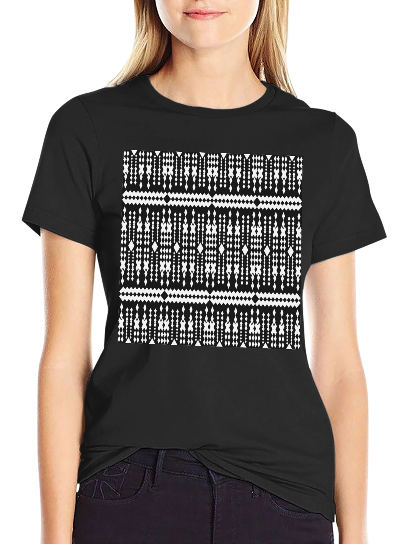 Black Geometric Pattern Black T-Shirt view 2