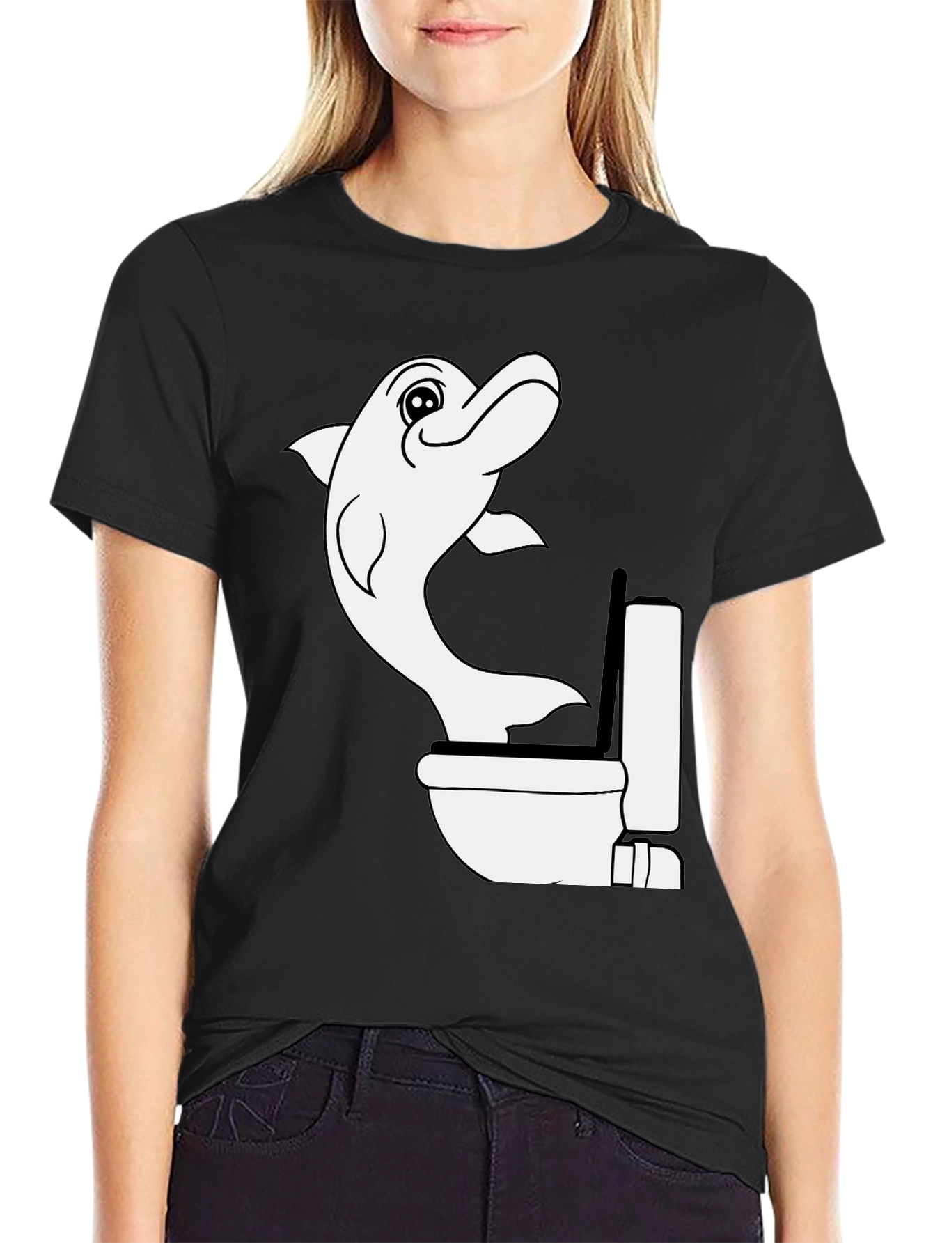Black Dolphin Toilet Humor T-Shirt view 2