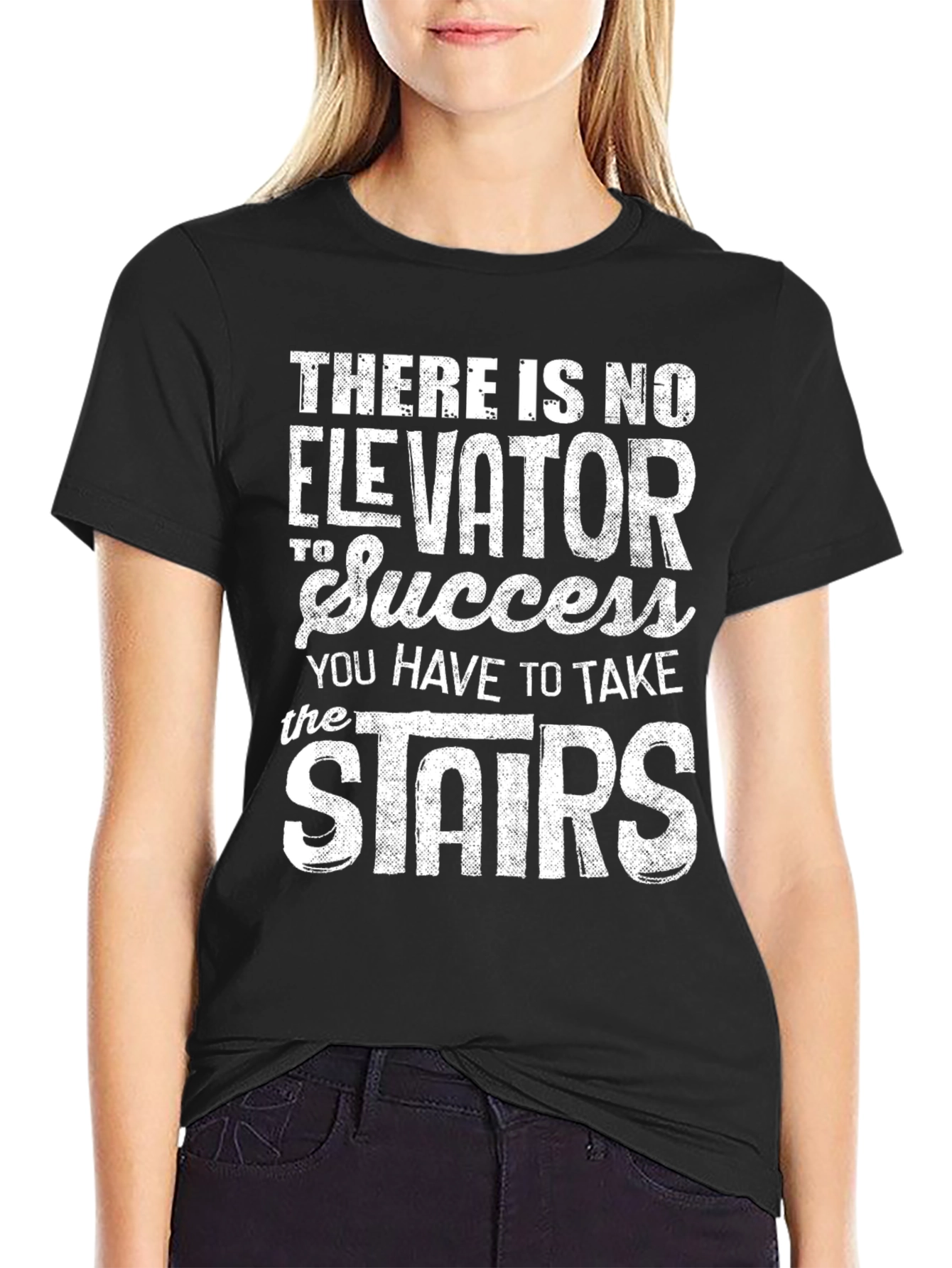 Black Success Stairs Graphic Tee - Motivational Black T-Shirt view 2