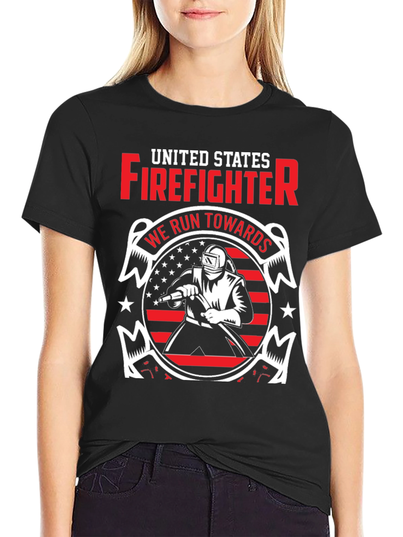 Black United States Firefighter Graphic T-Shirt view 2