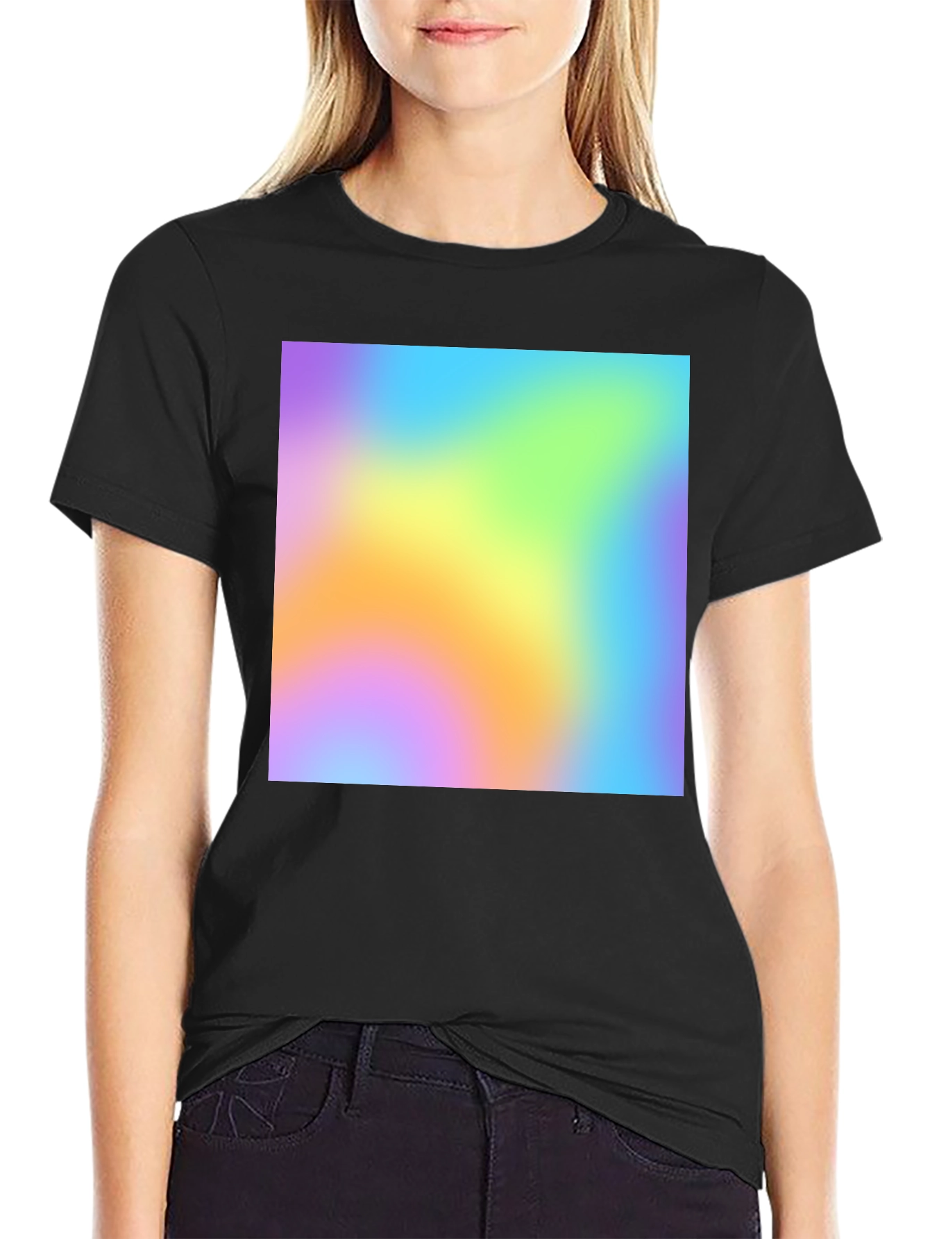 Black Vibrant Blur Graphic Tee - Soft Black Cotton Blend view 2