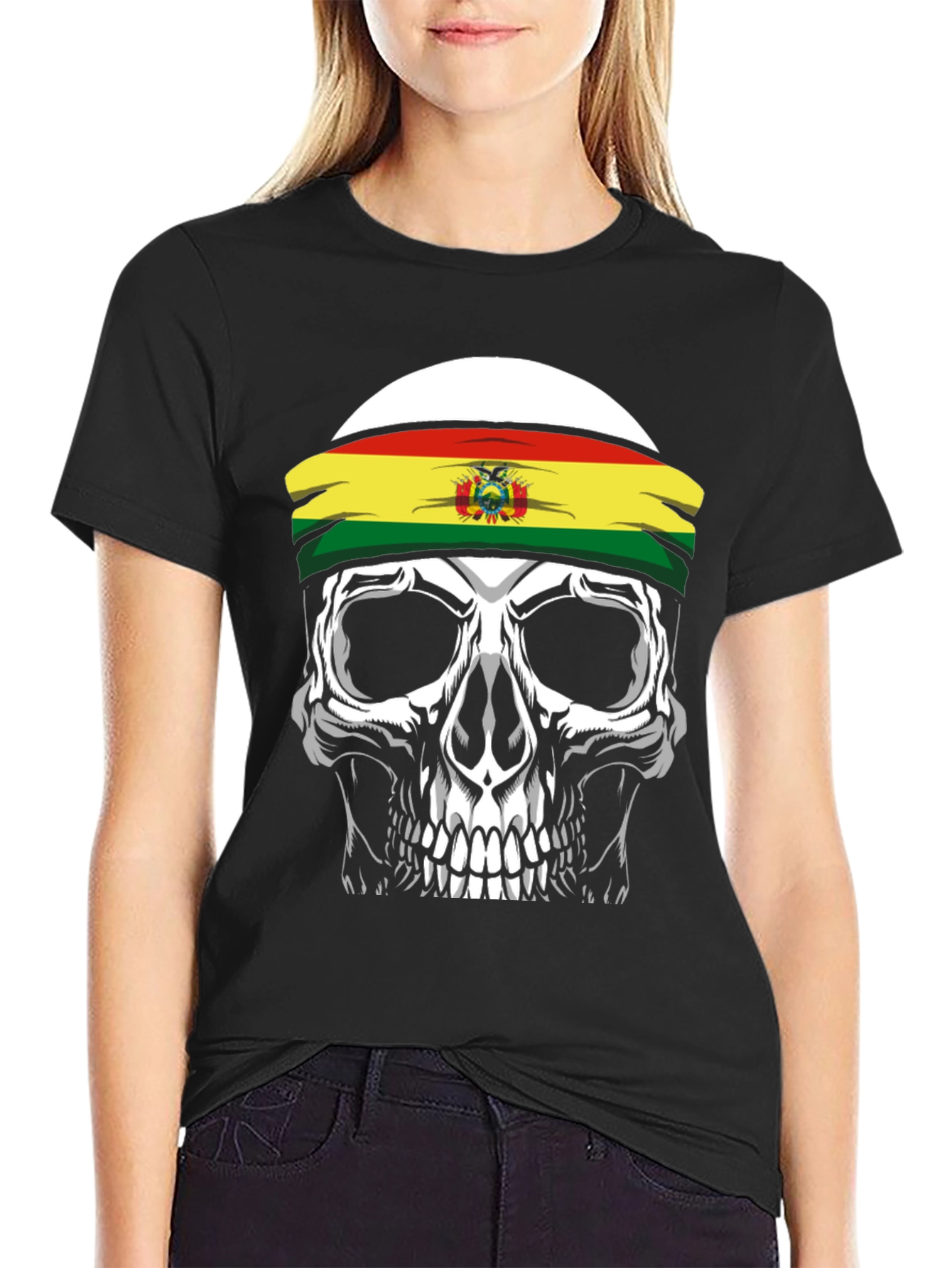 Skull T-Shirt with Bolivian Flag Headband - 2